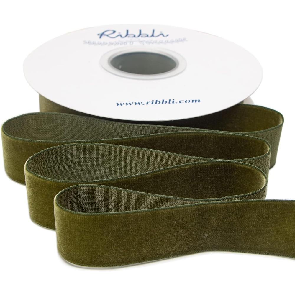 Ribbli Polyester Forest Green Velvet Ribbon,3/8 Inches,10-Yard Spool,Use for Choker,Gift Wrapping,Floral Bouquets, Boutonnieres(Moss Green)