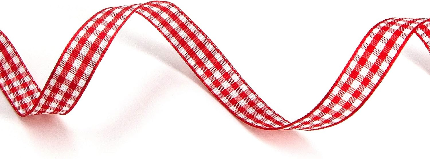 Ribbli 2 Rolls Black and White Gingham Ribbon,Total 20 Yards,3/8 Inch x 10 Yard Each Roll,Polyester Woven Edge,2 Styles Buffalo Checked Ribbon(Red/White)