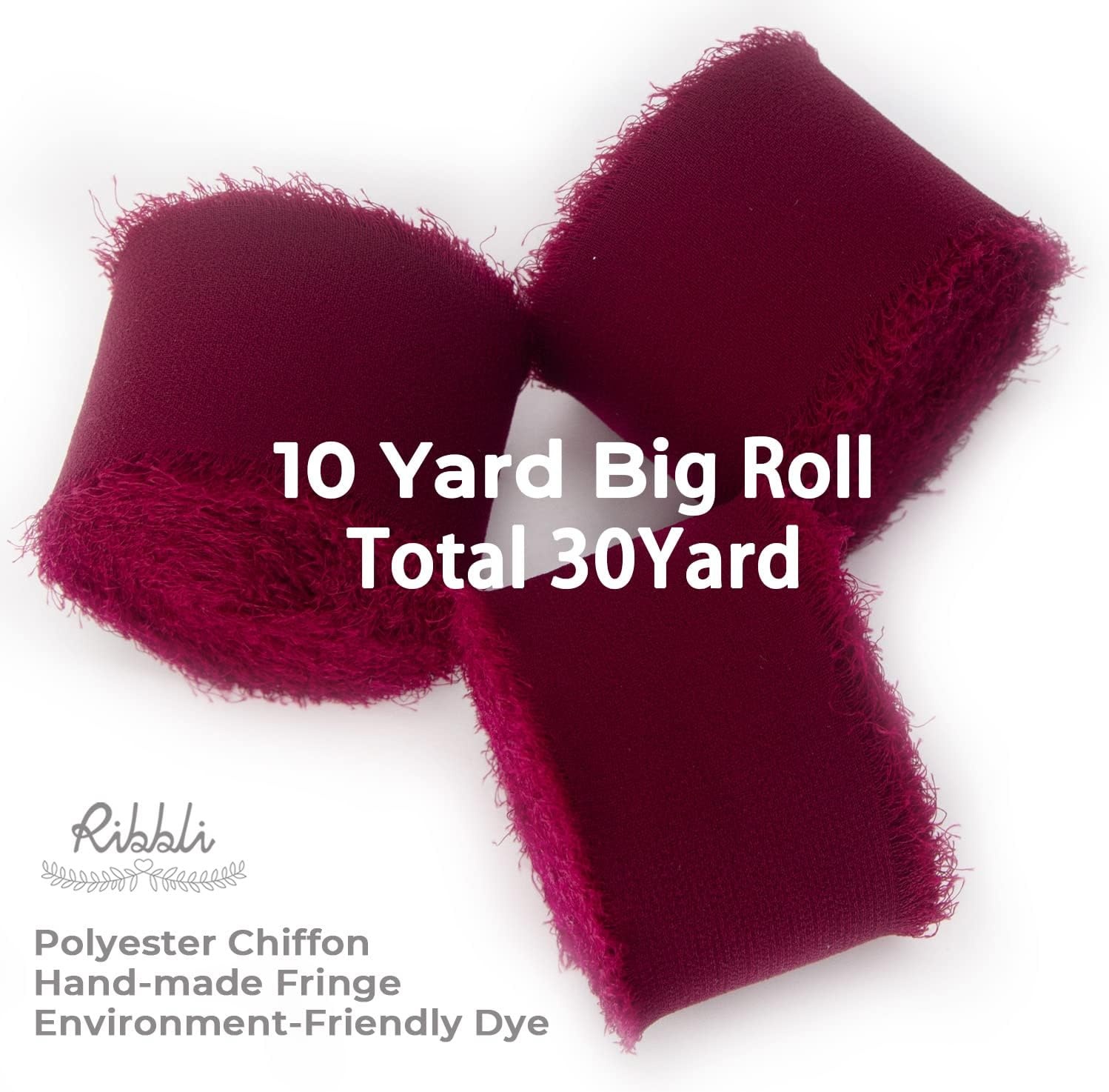 Ribbli Chiffon Silk Ribbon, 1.5 inch x 30 Yard, Champagne/Terracotta/Rust Red Fringe Chiffon Fall Ribbon for Wedding Invitations, Bridal Bouquets Wrapping, Flower Arrangement Decoration(Burgundy)