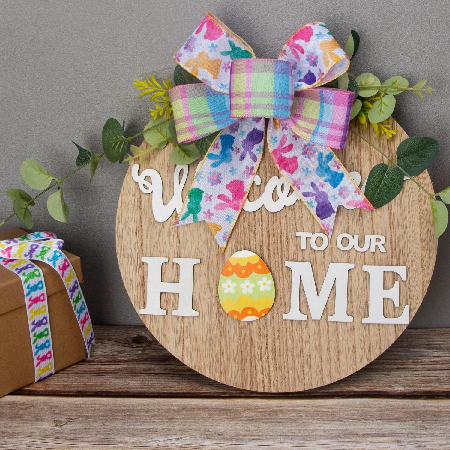 Ribbli Easter Ribbon Wired-Easter Pastel Bunny Easter Eggs Colorful Plaid Burlap Ribbon 2 Inch Total 60 Feets(20 Yards) 4 Rolls Spring Ribbon for Crafts Wreaths Wrapping Outdoor Decor