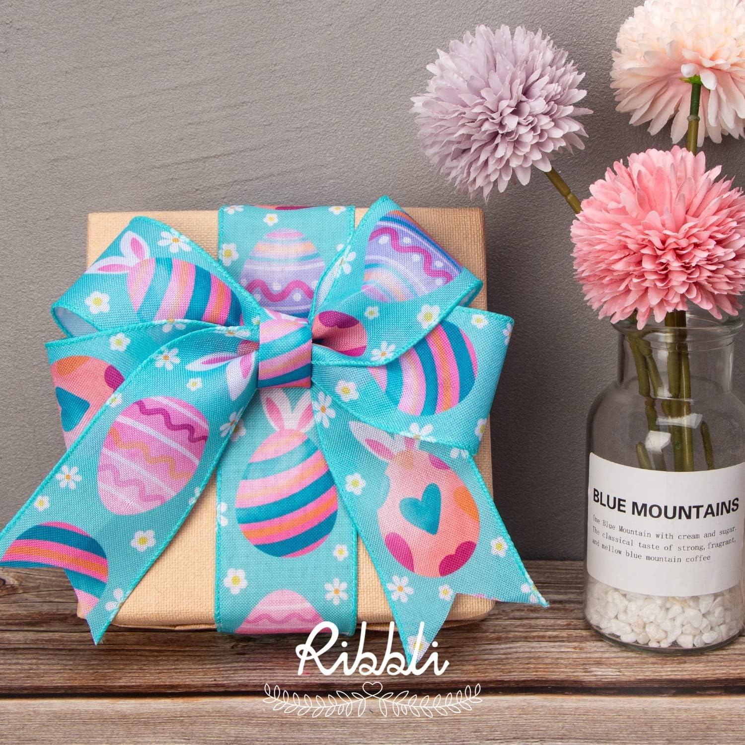 Ribbli Easter Ribbon Wired-Easter Pastel Bunny Easter Eggs Colorful Plaid Burlap Ribbon 2 Inch Total 60 Feets(20 Yards) 4 Rolls Spring Ribbon for Crafts Wreaths Wrapping Outdoor Decor