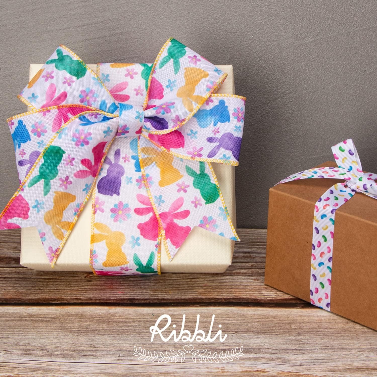 Ribbli Easter Ribbon Wired-Easter Pastel Bunny Easter Eggs Colorful Plaid Burlap Ribbon 2 Inch Total 60 Feets(20 Yards) 4 Rolls Spring Ribbon for Crafts Wreaths Wrapping Outdoor Decor