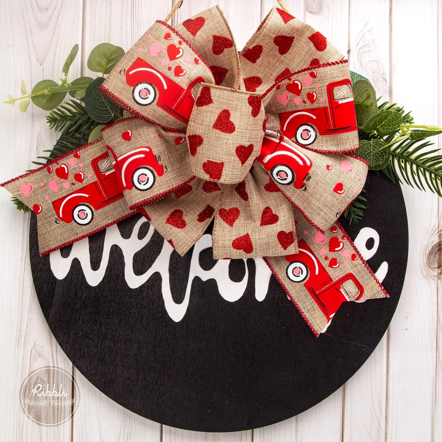 Ribbli Valentine’s Day Ribbon Wired,4 Rolls Valentine Ribbon,Red Truck & Glitter Heart & Buffalo Plaid,2-1/2 Inch Total 60 Feets(20 Yards), Valentines Ribbon for Big Bow,Wreath Decoration