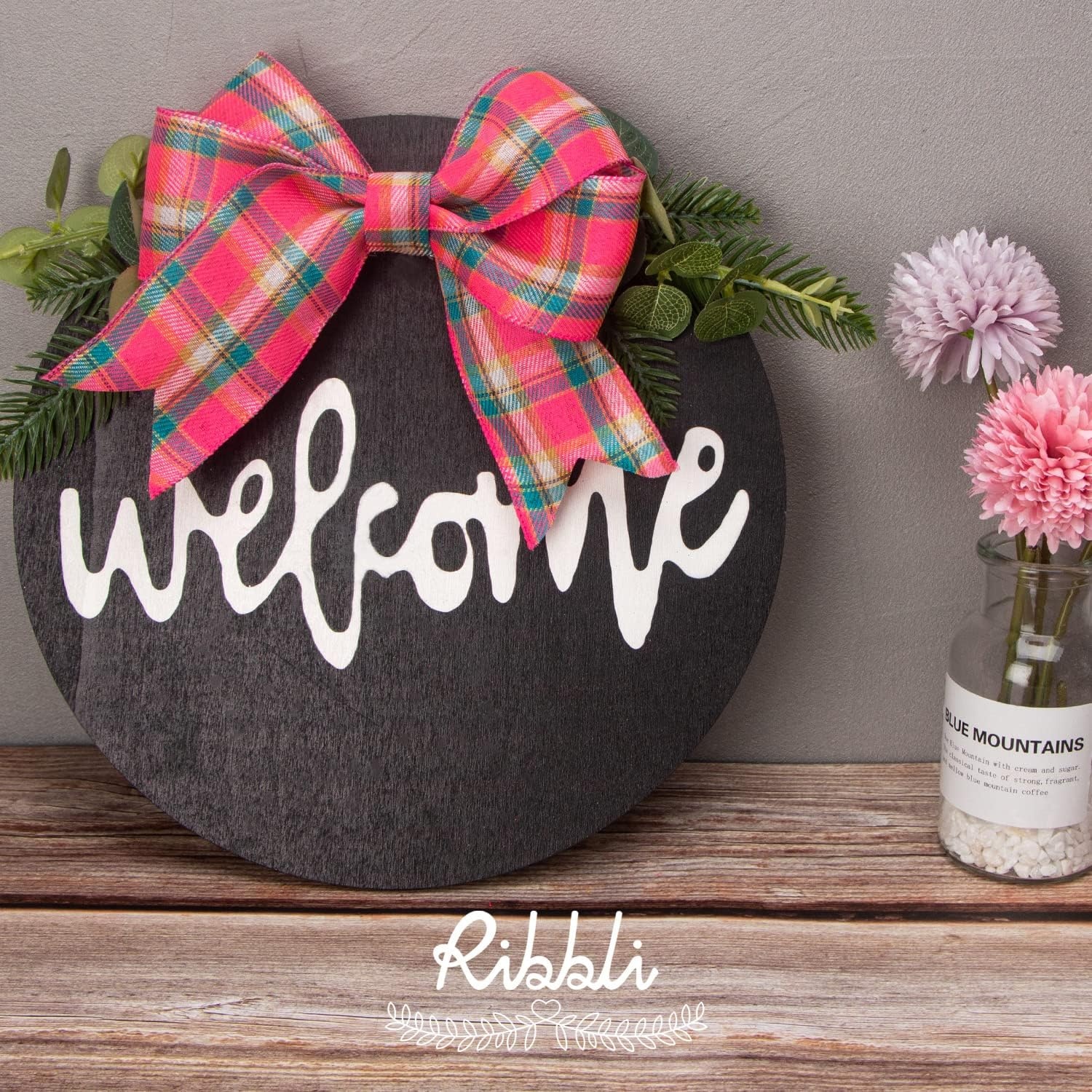 Ribbli Pink Plaid Burlap Wired Ribbon, 2-1/2 Inch x 10 Yard,Hot Pink and Turquoise Plaid Ribbon for Crafts,Big Bows,Easter Wreaths,Gift Wrapping,Spring Decoration