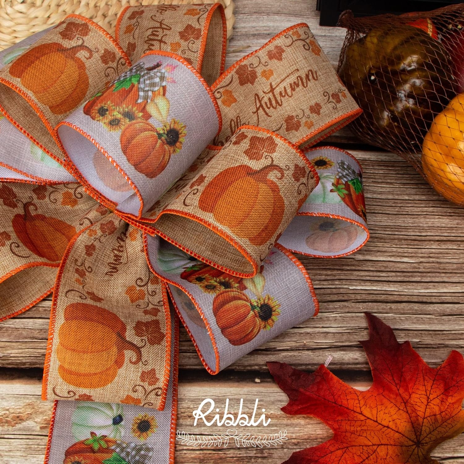Ribbli Fall Ribbon Wired 6 Rolls 2.5 Inch,Total 90 Feet(30 Yards), Hello Autumn/Vintage Truck/Pumpkin/Maple Leaves/Fall Plaid/Buffalo Plaid with Pumkin Ribbon for Wreaths, Big Bows, Autumn Decoration