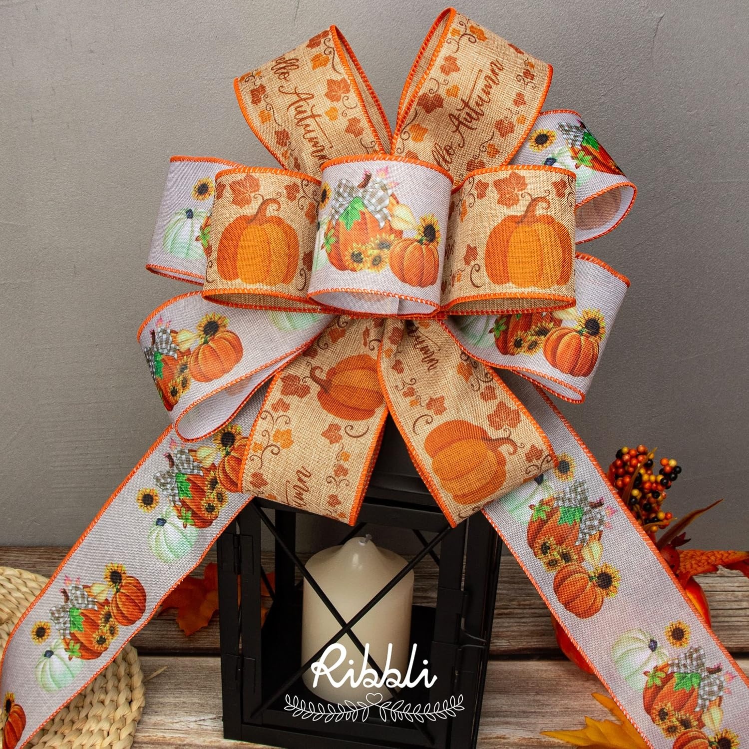 Ribbli Fall Ribbon Wired 6 Rolls 2.5 Inch,Total 90 Feet(30 Yards), Hello Autumn/Vintage Truck/Pumpkin/Maple Leaves/Fall Plaid/Buffalo Plaid with Pumkin Ribbon for Wreaths, Big Bows, Autumn Decoration