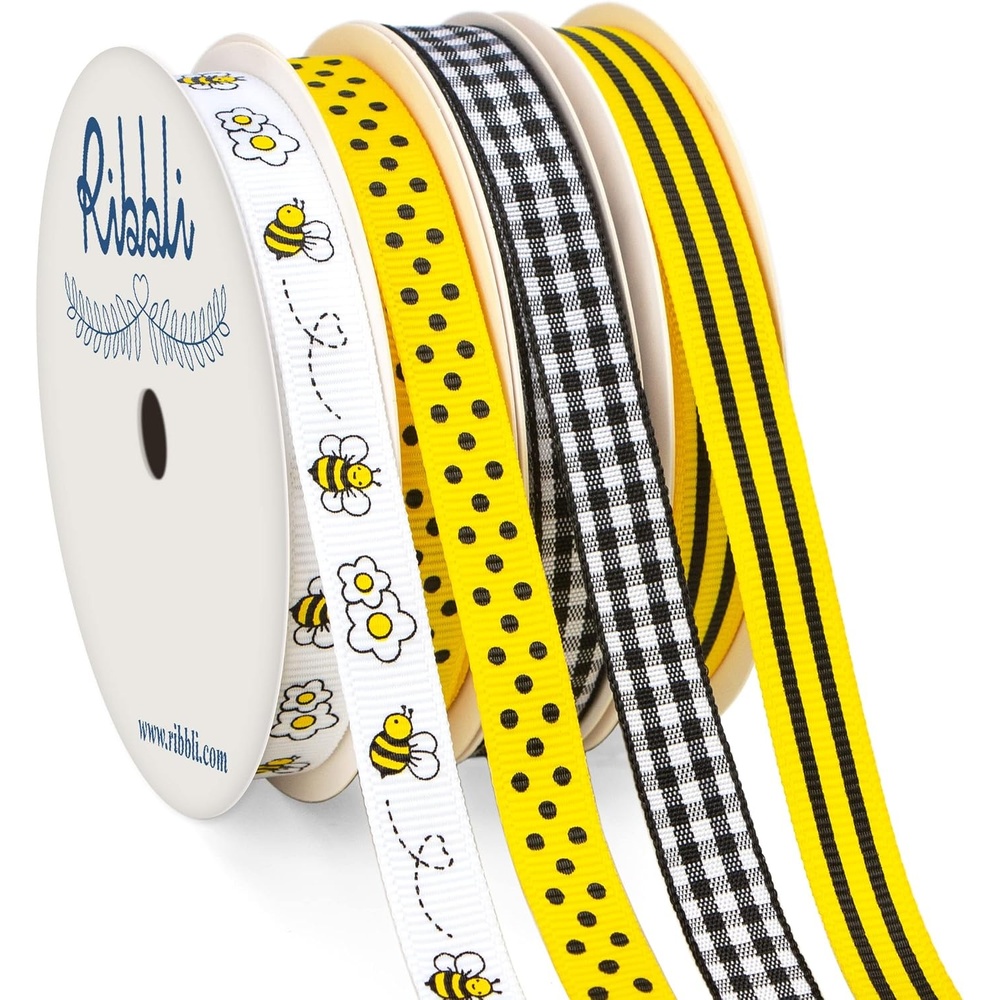 Ribbli Valentine’s Day Ribbon,4 Rolls Grosgrain Ribbon Use for Valentines Day Craft,Gift Wrapping,Home Decor,3/8 Inches Total 40 Yards,Red/White/Pink/Hot Pink(Yellow/Black/White)