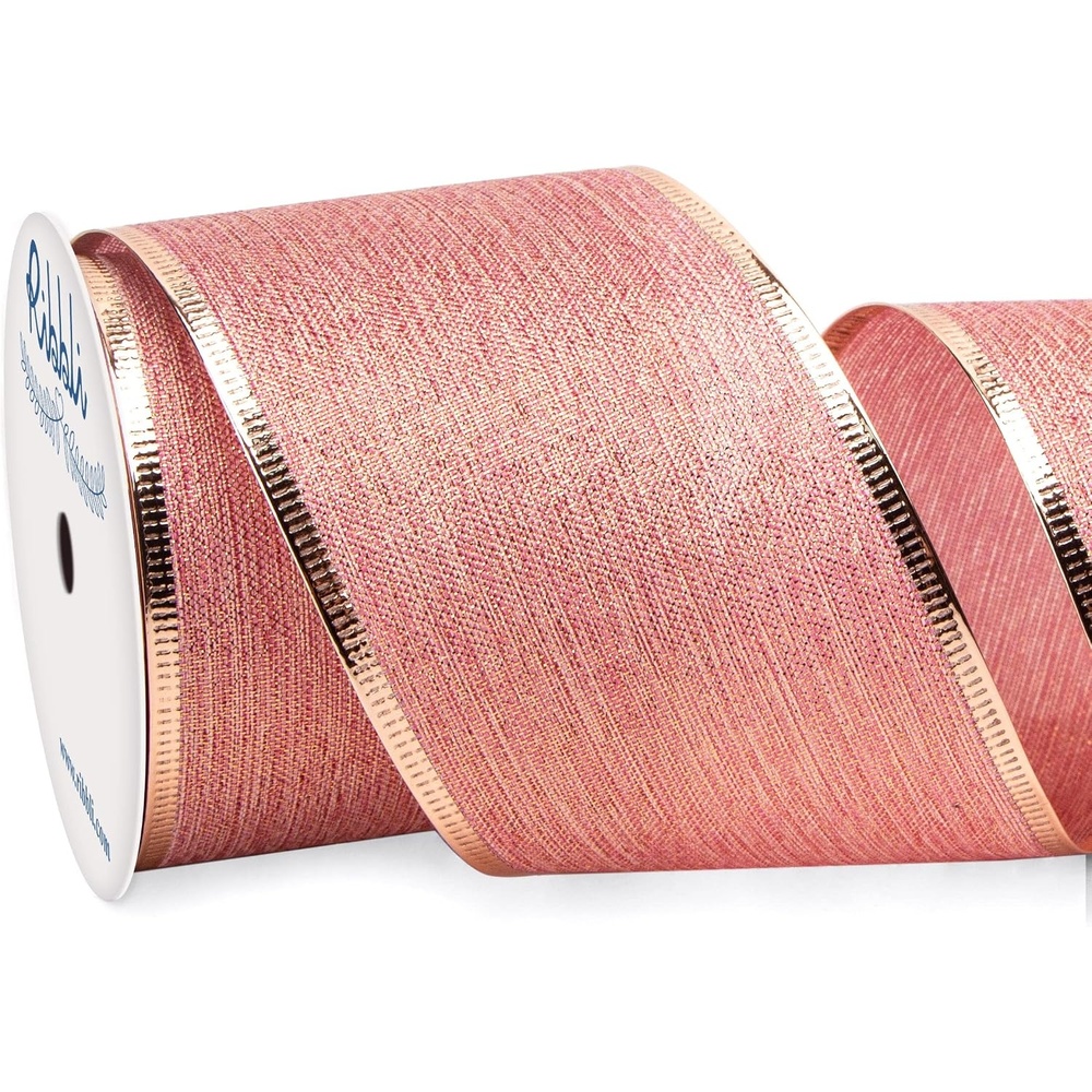 Ribbli Snowflake Glitter Satin Wired Ribbon,Ivory Satin Ribbon with Gold Glitter Snowflake Pattern and Gold Metallic Edge,2-1/2 Inch x 10Yards Christmas Ribbon for Tree Decoration(Rose/Gold)