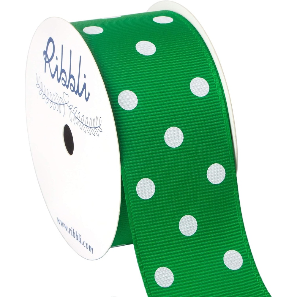 Ribbli Grosgrain Polka Dot Craft Ribbon,1-1/2 Inch,10-Yard Spool,Black with White Dots,Use for Hair Bows,Gift Wrapping,All Crafting and Sewing(Emerald Green/White)