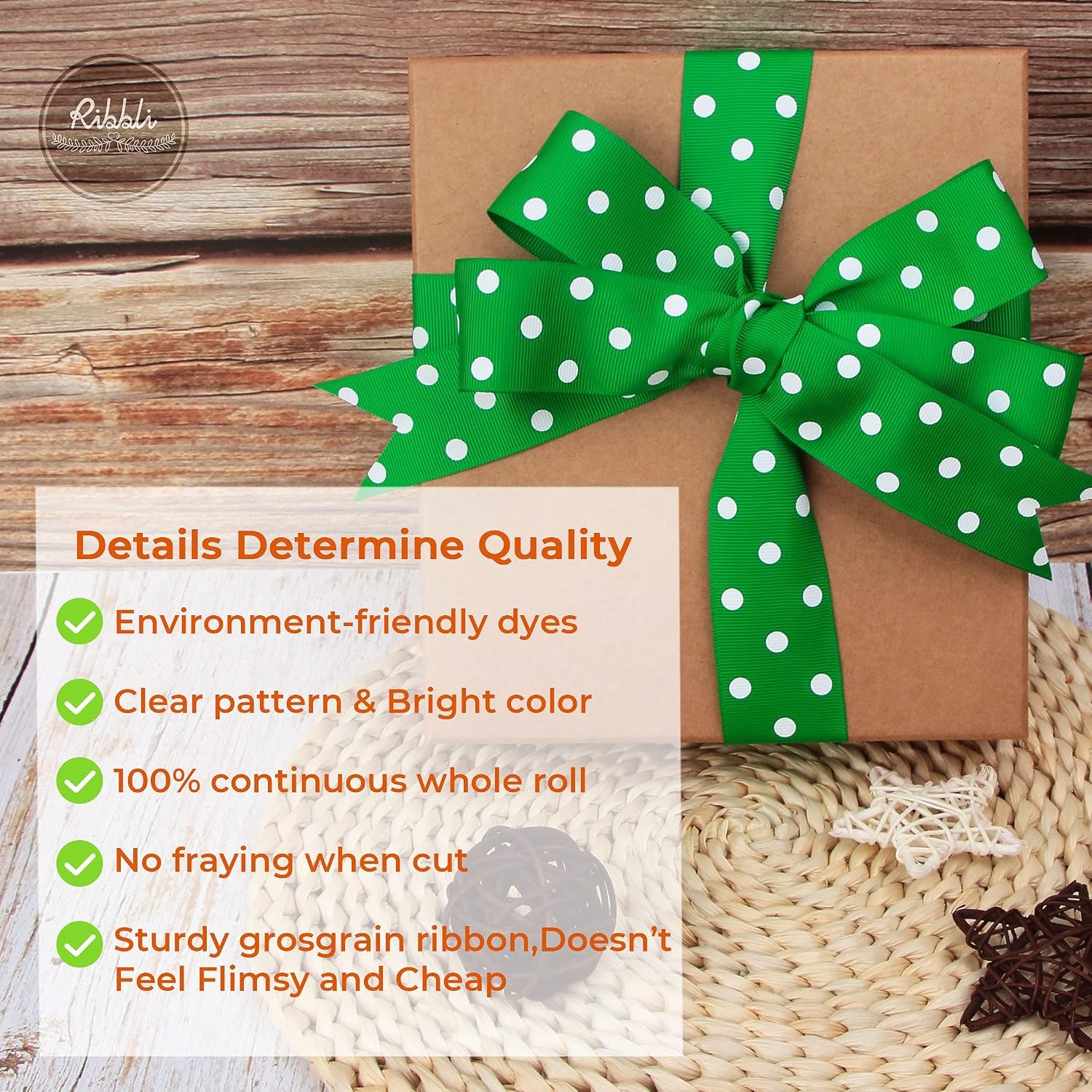 Ribbli Grosgrain Polka Dot Craft Ribbon,1-1/2 Inch,10-Yard Spool,Black with White Dots,Use for Hair Bows,Gift Wrapping,All Crafting and Sewing(Emerald Green/White)