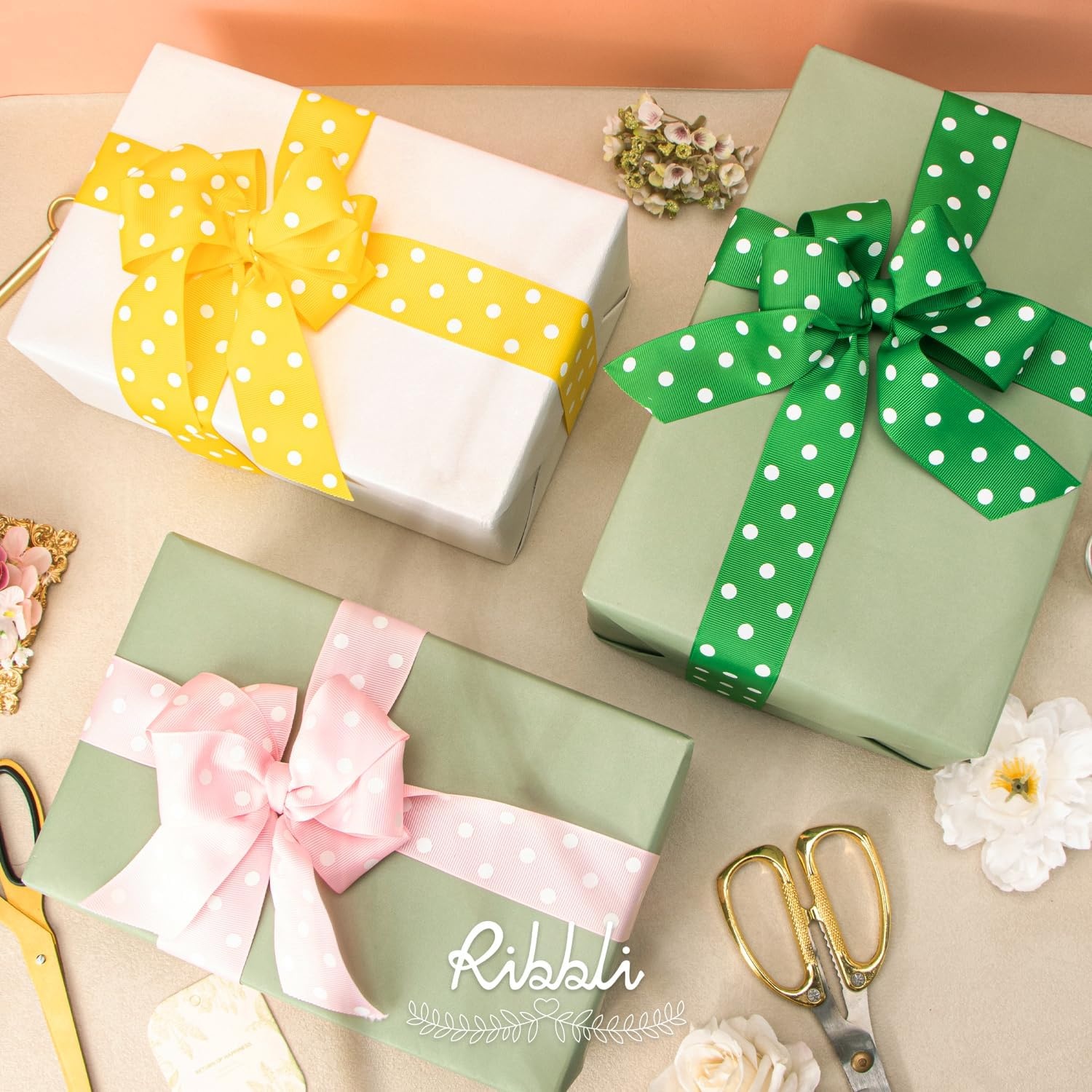 Ribbli Grosgrain Polka Dot Craft Ribbon,1-1/2 Inch,10-Yard Spool,Black with White Dots,Use for Hair Bows,Gift Wrapping,All Crafting and Sewing(Emerald Green/White)