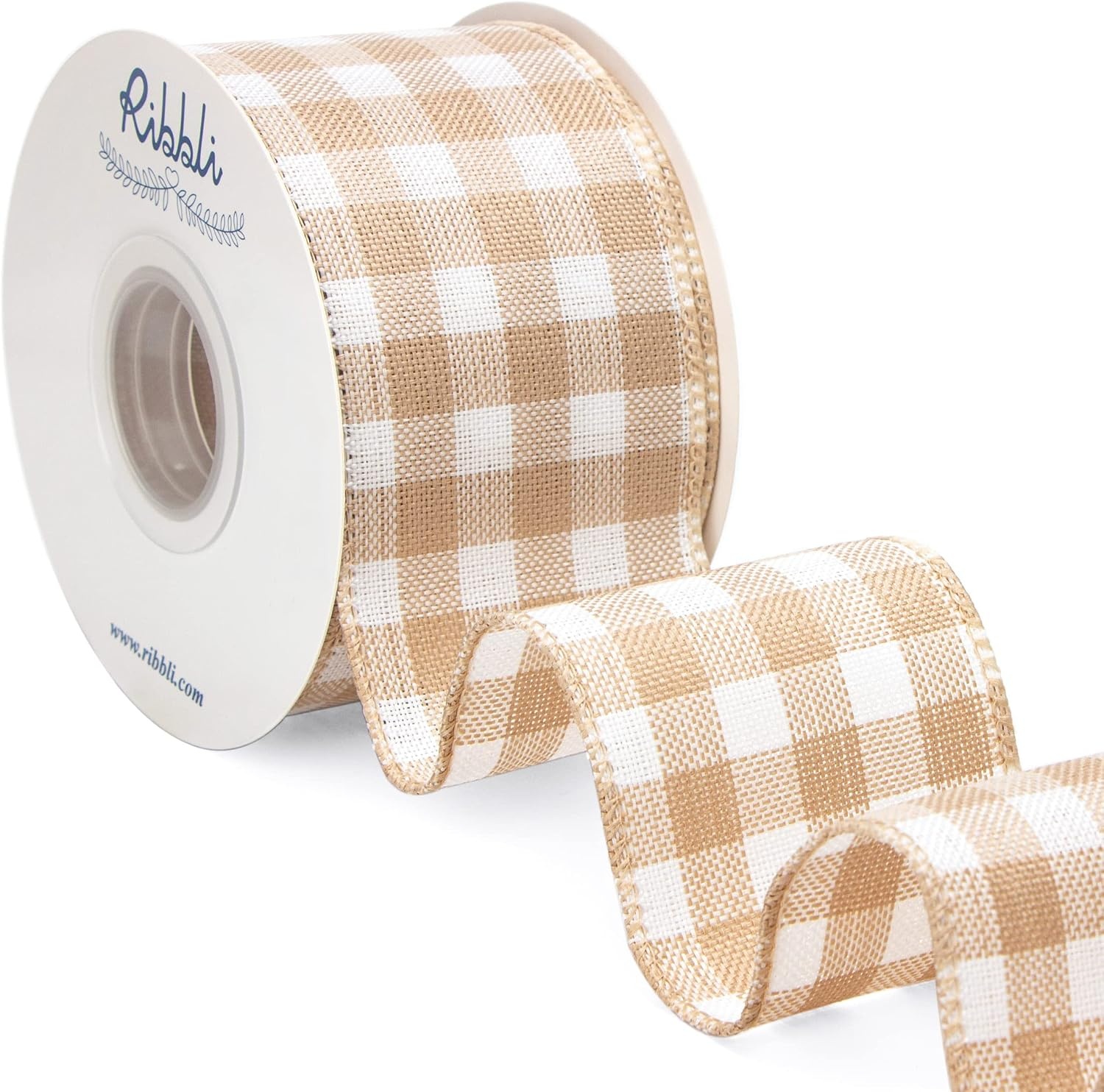 Ribbli Red and Black Wired Ribbon, 2-1/2 Inch x 10 Yard,Buffalo Plaid Burlap, Christmas Ribbon for Big Bow,Wreath,Tree Decoration,Outdoor Decoration(Beige/White)