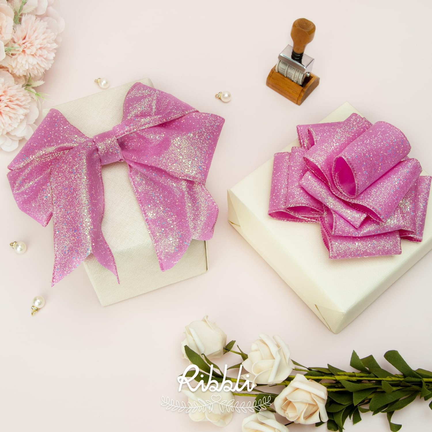Ribbli Easter Ribbon Wired-Easter Bunny Pink Purple Yellow Plaid Burlap Ribbon 2-1/2 Inch Total 60 Feets(30 Yards) 6 Rolls Spring Ribbon for Wreaths Crafts Wrapping Outdoor Decor