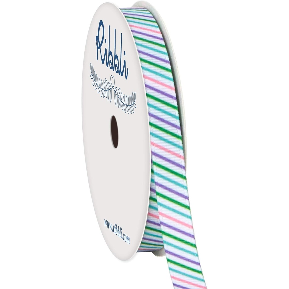 Ribbli Grosgrain Easter Striped Ribbon,3/8-Inch x 10-Yard,White/Purple/Pink/Green,Easter Ribbon,Spring Ribbon,Use for Gift Wrapping,Bottle Decorations