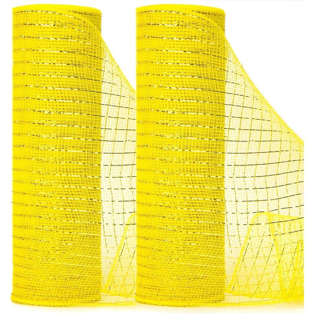 Ribbli 2 Rolls Champagne Gold Metallic Mesh Ribbon Champagne Gold Deluxe Foil Christmas Ribbon for Christmas Tree Wreath Swags Wedding Garland 10 inch x 30 feet(10Yard) Per Roll(Yellow/Gold)
