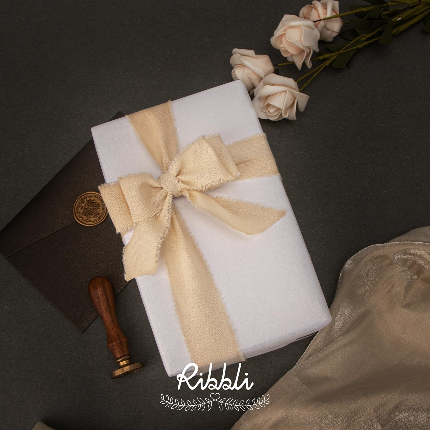 Ribbli 3 Rolls Dusty Blue Ribbon 1.5 Inch x 18Yards Handmade Cotton Frayed Fringe Ribbons for Gift Wrapping Wedding Invites Bridal Bouquets Baby Shower DIY Crafts Home Decor(Nude)