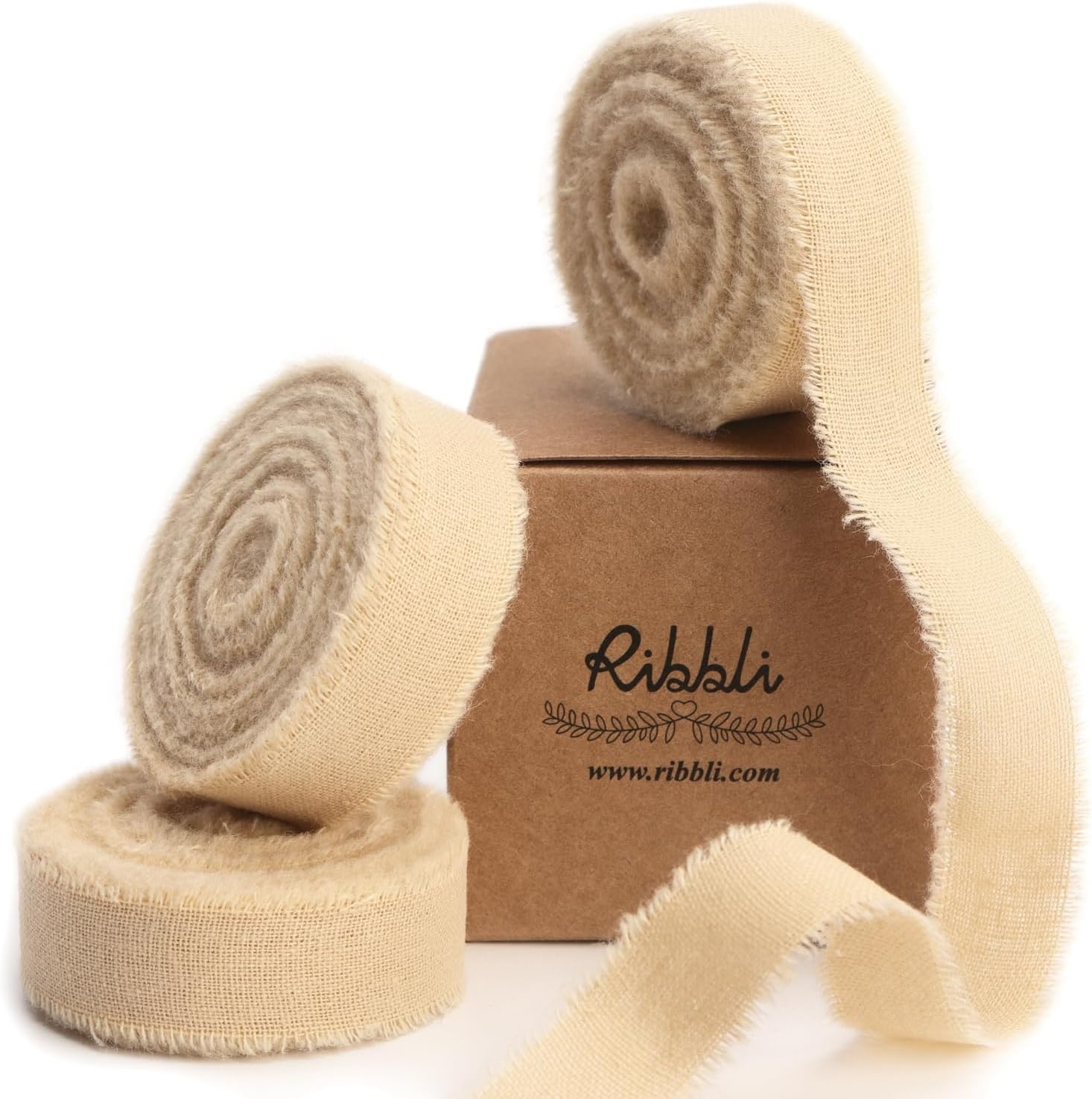 Ribbli 3 Rolls Dusty Blue Ribbon 1.5 Inch x 18Yards Handmade Cotton Frayed Fringe Ribbons for Gift Wrapping Wedding Invites Bridal Bouquets Baby Shower DIY Crafts Home Decor(Nude)