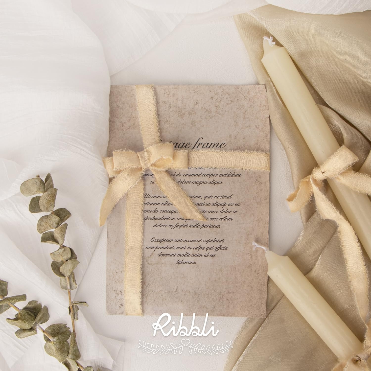 Ribbli 3 Rolls Dusty Blue Ribbon 1.5 Inch x 18Yards Handmade Cotton Frayed Fringe Ribbons for Gift Wrapping Wedding Invites Bridal Bouquets Baby Shower DIY Crafts Home Decor(Nude)