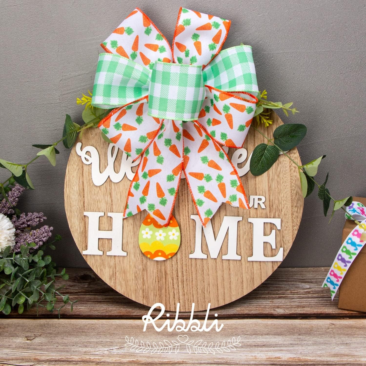 Ribbli Easter Ribbon Wired-Easter Bunny Truck/Carrot/Beans/Plaid Burlap Ribbon 2-1/2 Inch Total 90 Feets(30 Yards) 6 Rolls Spring Ribbon for Crafts Wreaths Wrapping Outdoor Decor