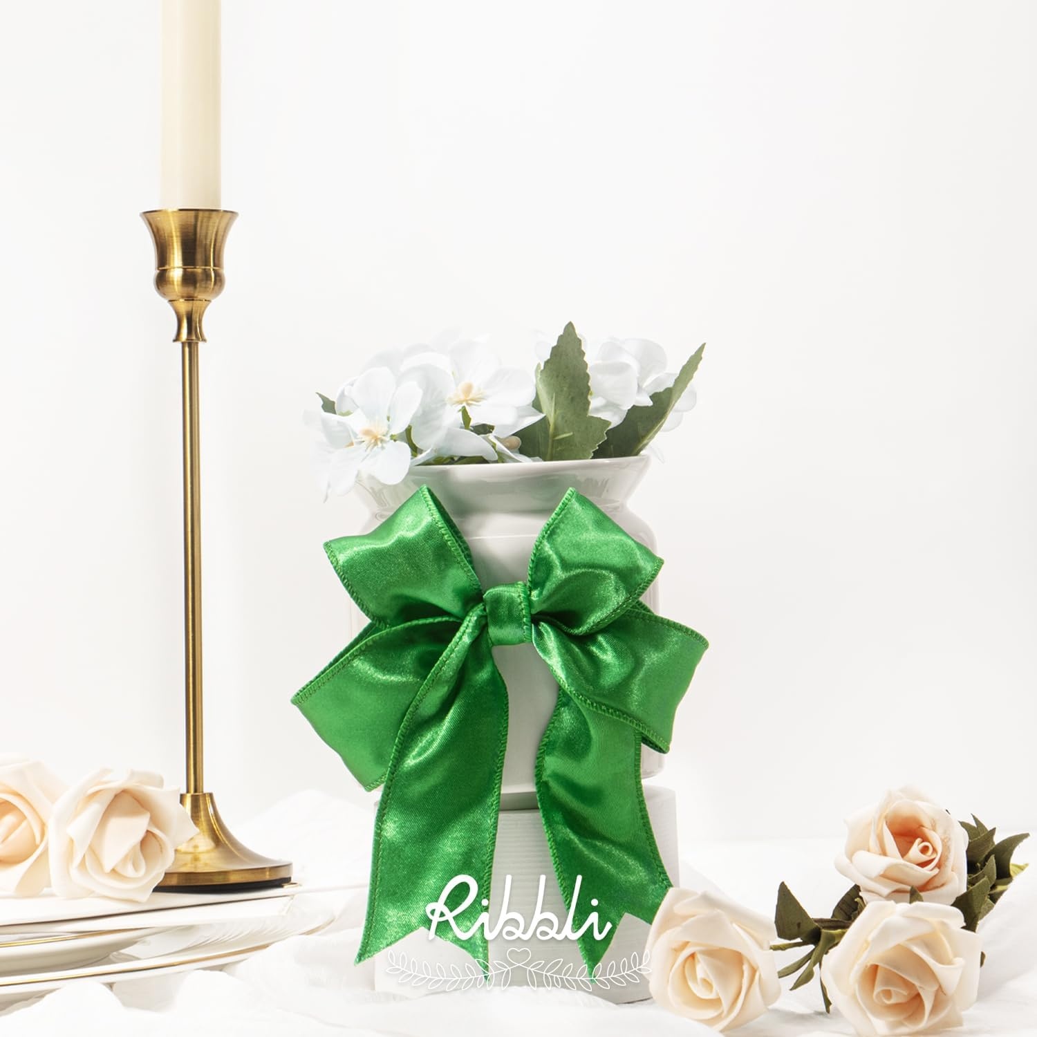 Ribbli Black Satin Wired Ribbon 2.5 Inch Black Christmas Ribbon for Gift Wrapping Wreaths Garland Tree Decoration Crafts Home Decor-Continous 20 Yards(Green)