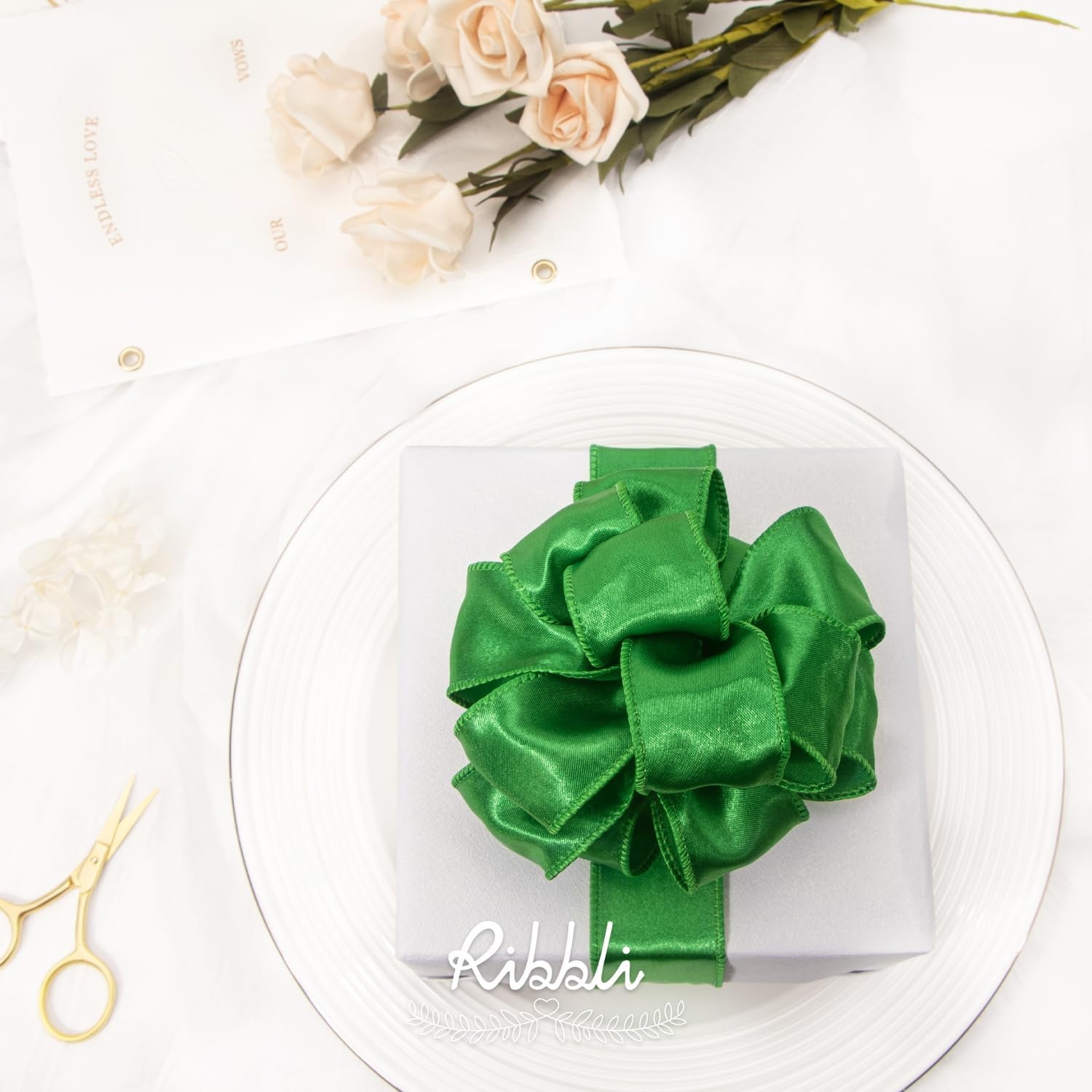 Ribbli Black Satin Wired Ribbon 2.5 Inch Black Christmas Ribbon for Gift Wrapping Wreaths Garland Tree Decoration Crafts Home Decor-Continous 20 Yards(Green)