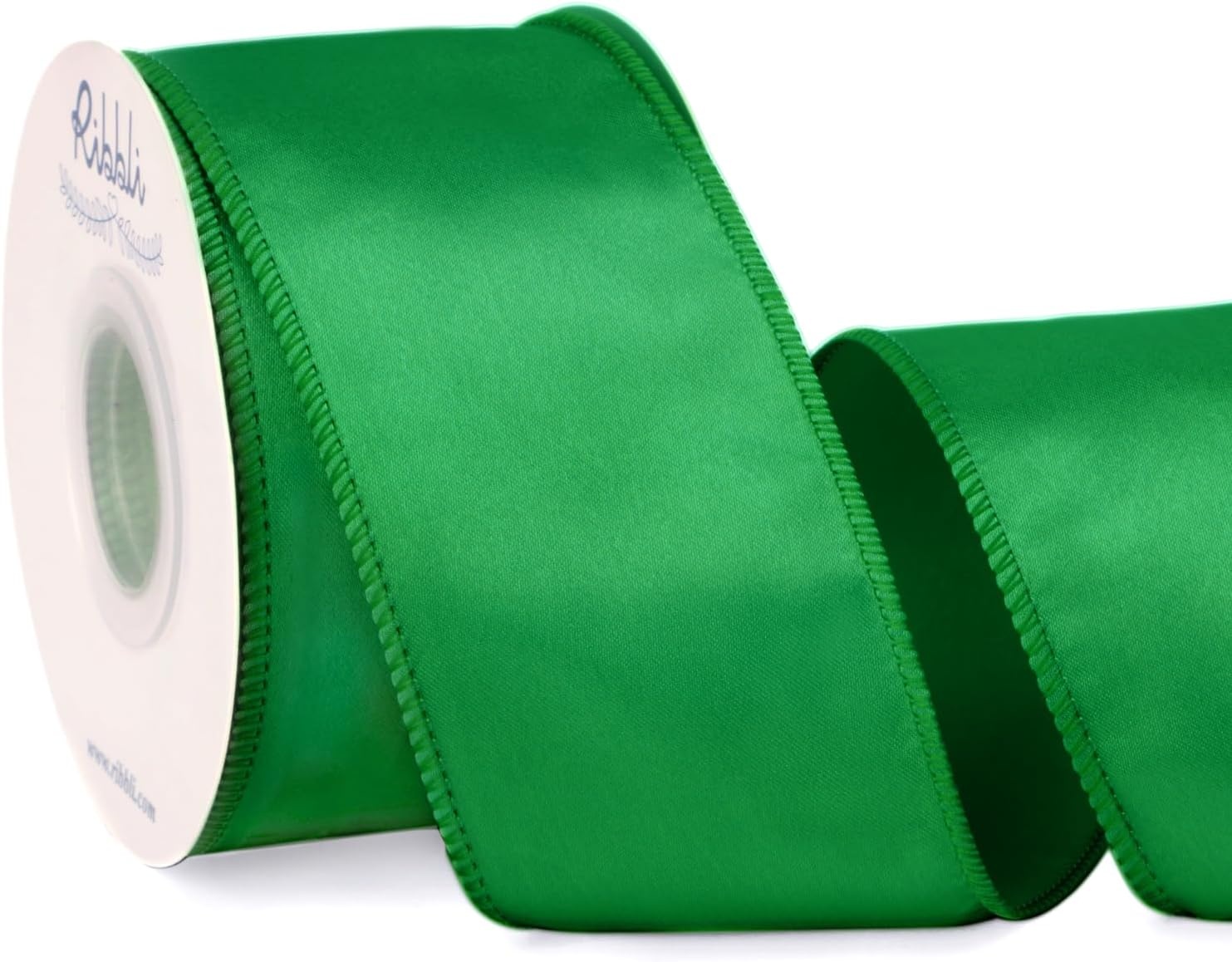 Ribbli Black Satin Wired Ribbon 2.5 Inch Black Christmas Ribbon for Gift Wrapping Wreaths Garland Tree Decoration Crafts Home Decor-Continous 20 Yards(Green)