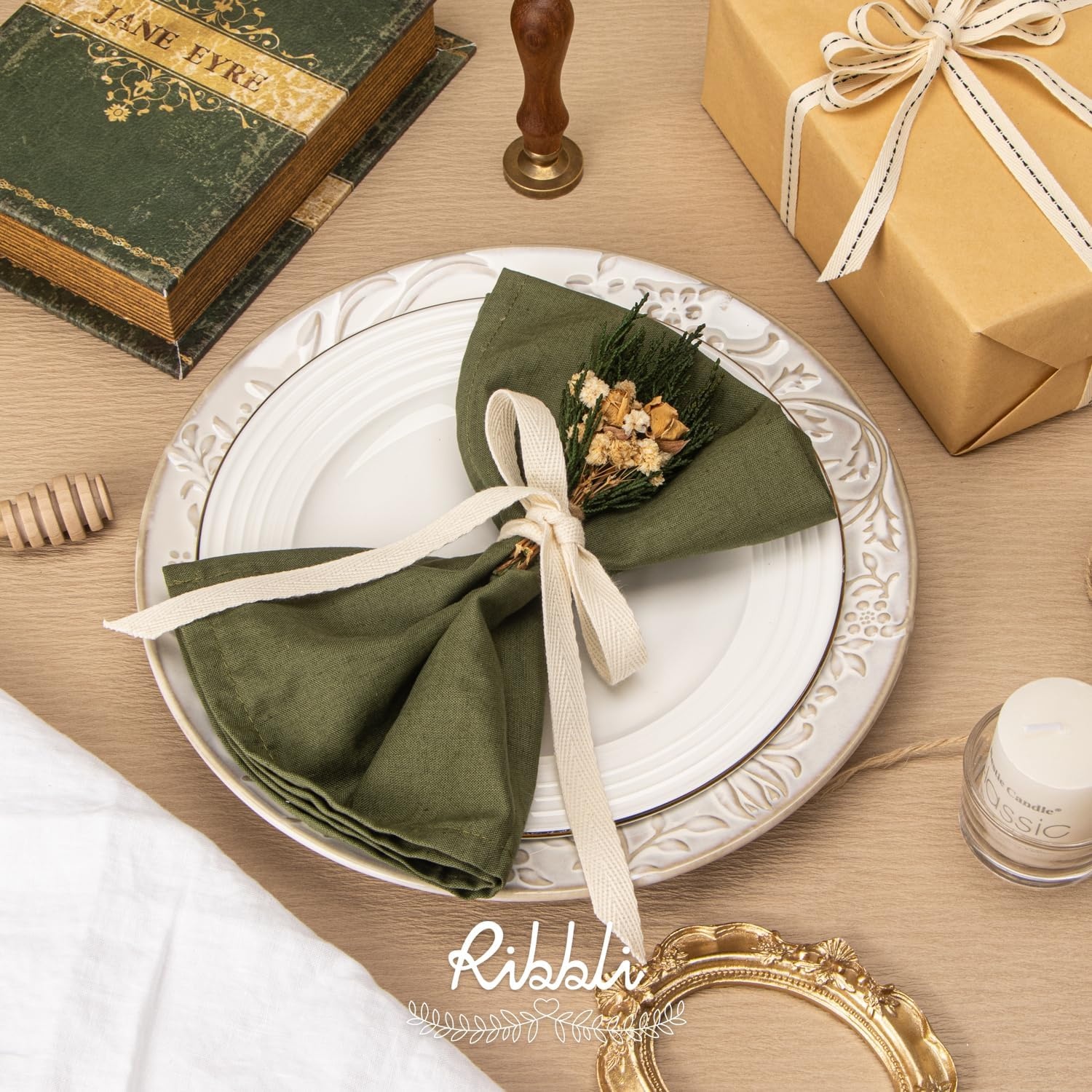Ribbli Cotton Twill Ribbon,3/8 Inch x 10 Yard Spool,Natural/Black,100% Cotton Stitched Ribbon,Use for Gift Wrapping,Home Decor,Floral Decoration(Natural)