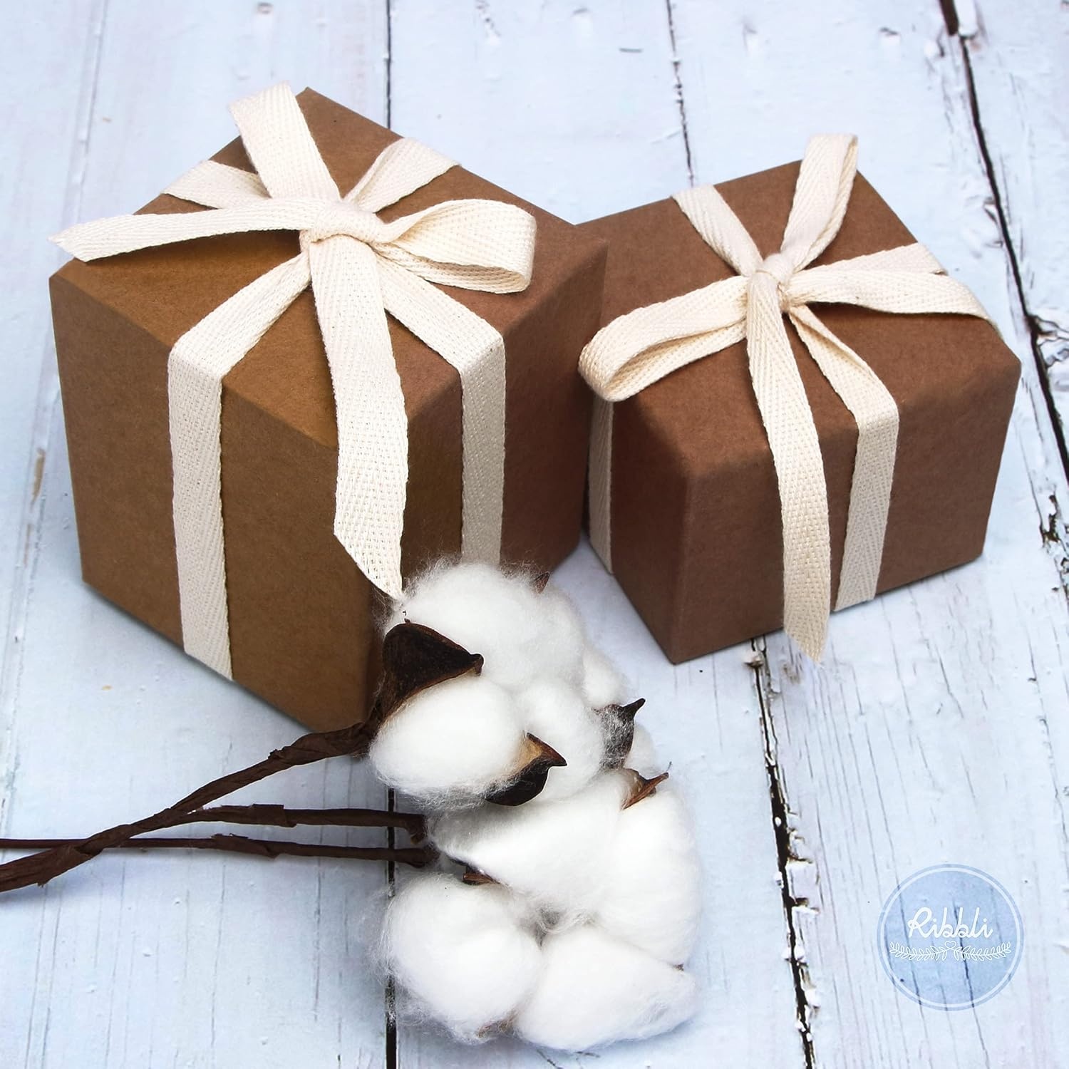 Ribbli Cotton Twill Ribbon,3/8 Inch x 10 Yard Spool,Natural/Black,100% Cotton Stitched Ribbon,Use for Gift Wrapping,Home Decor,Floral Decoration(Natural)