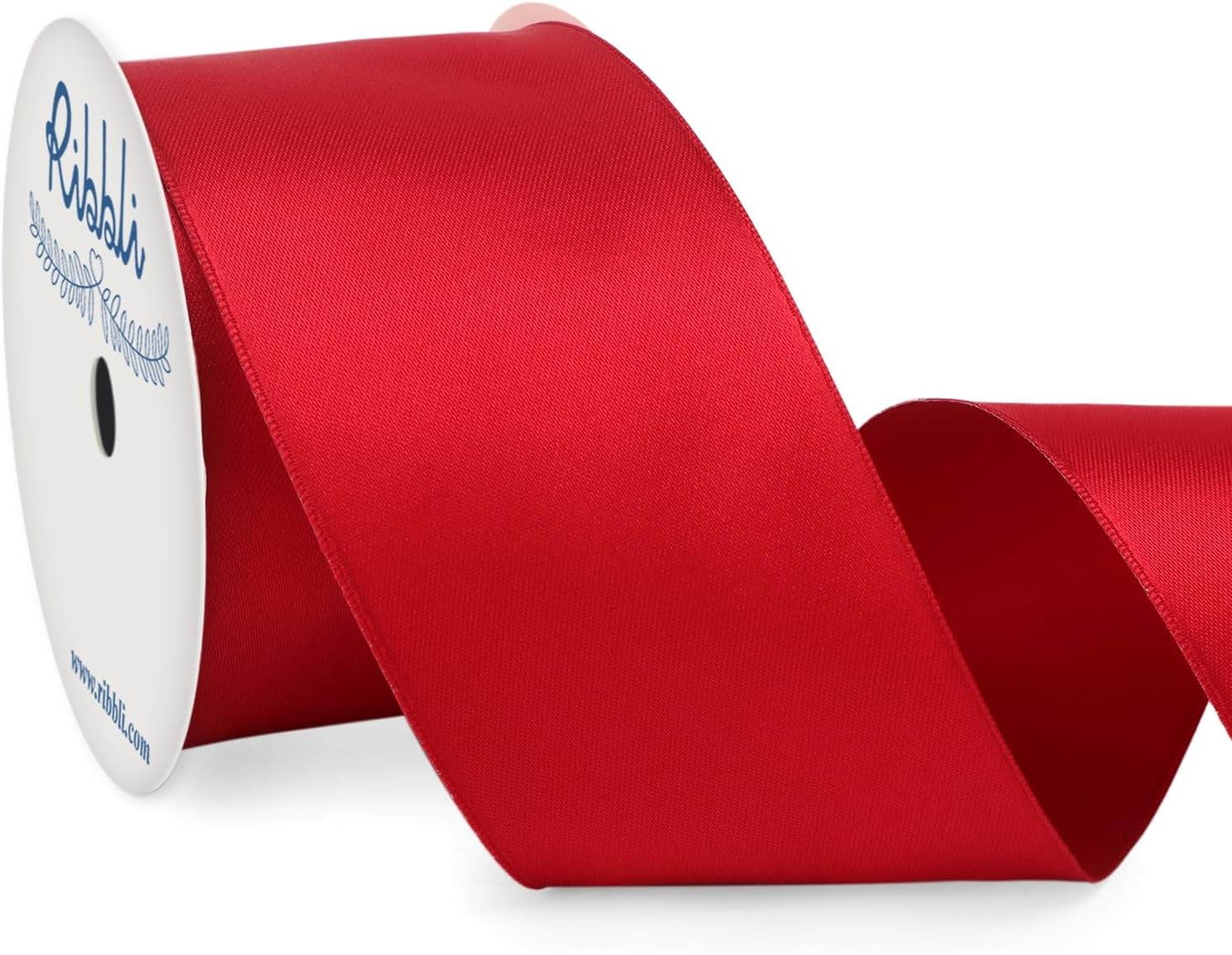 Ribbli Royal Blue Double Faced Satin Wired Ribbon 2.5 Inch Blue Christmas Ribbon for Gift Wrapping Wreaths Garland Tree Decoration Crafts Home Decor-Continous 10 Yards(Red)
