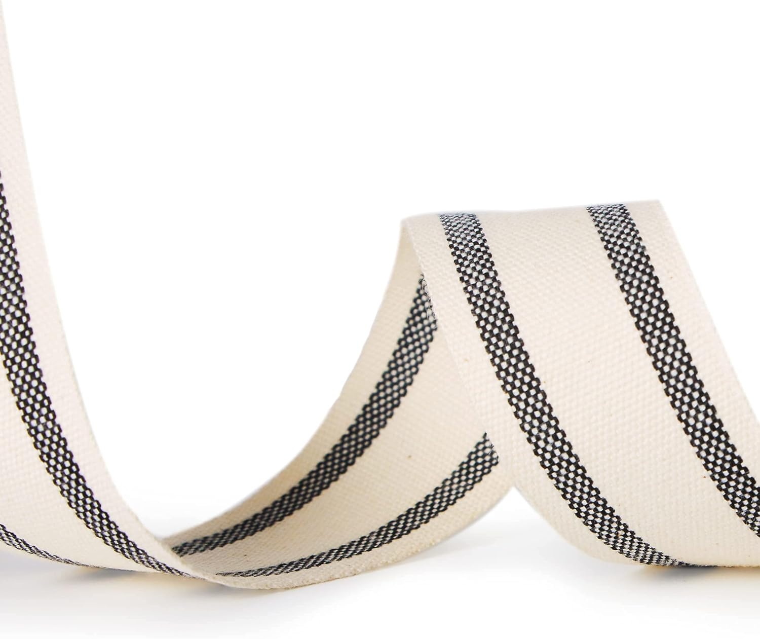 Ribbli Natural Cotton Stripe Ribbon,5/8 Inch x 10 Yard Spool,Natural/Black,Farmhouse Ribbon,Use for Gift Wrapping,Home Decor,Floral Decoration(Black)
