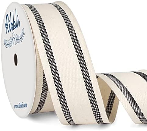 Ribbli Natural Cotton Stripe Ribbon,5/8 Inch x 10 Yard Spool,Natural/Black,Farmhouse Ribbon,Use for Gift Wrapping,Home Decor,Floral Decoration(Black)