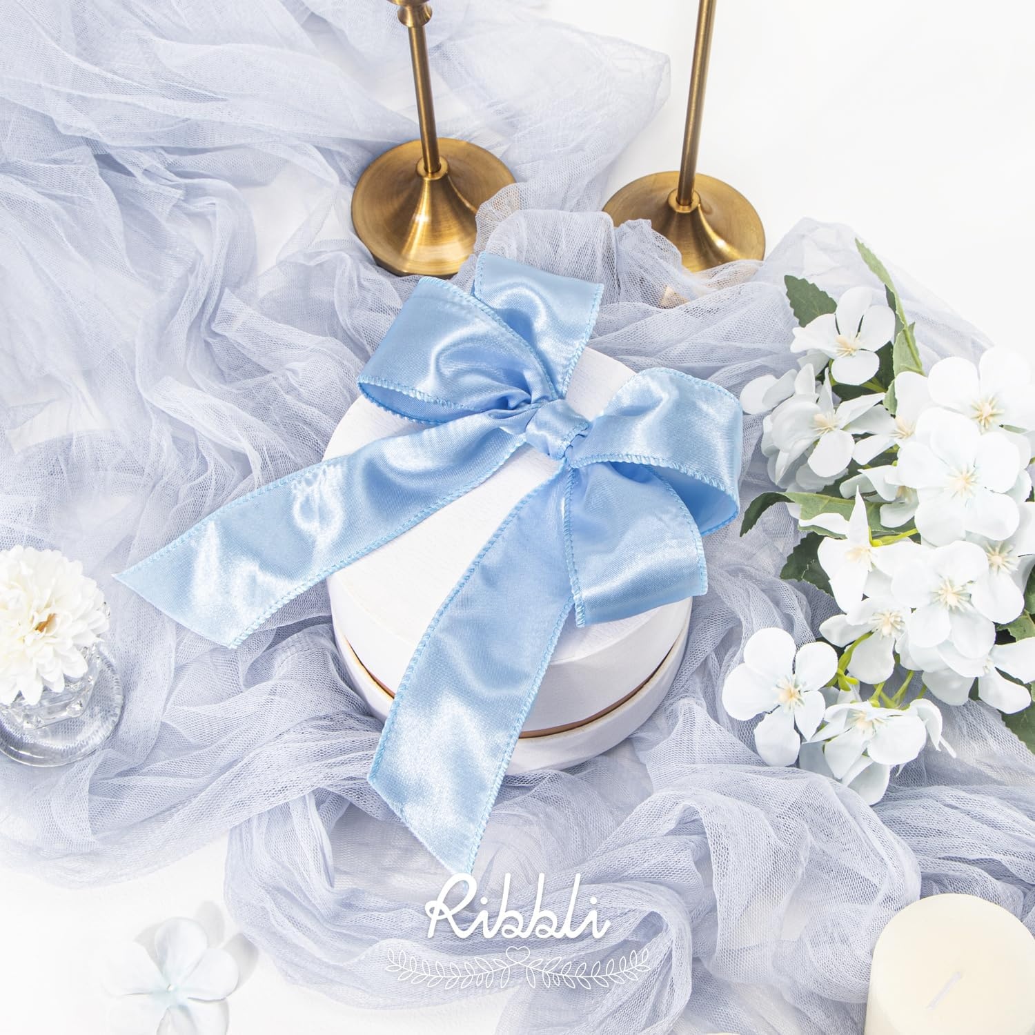 Ribbli Black Satin Wired Ribbon 2.5 Inch Black Christmas Ribbon for Gift Wrapping Wreaths Garland Tree Decoration Crafts Home Decor-Continous 20 Yards(Blue)