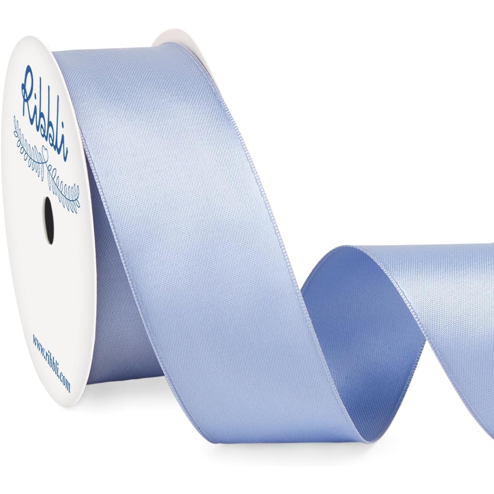 Ribbli Royal Blue Double Faced Satin Wired Ribbon 2.5 Inch Blue Christmas Ribbon for Gift Wrapping Wreaths Garland Tree Decoration Crafts Home Decor-Continous 10 Yards(Dusty Blue)