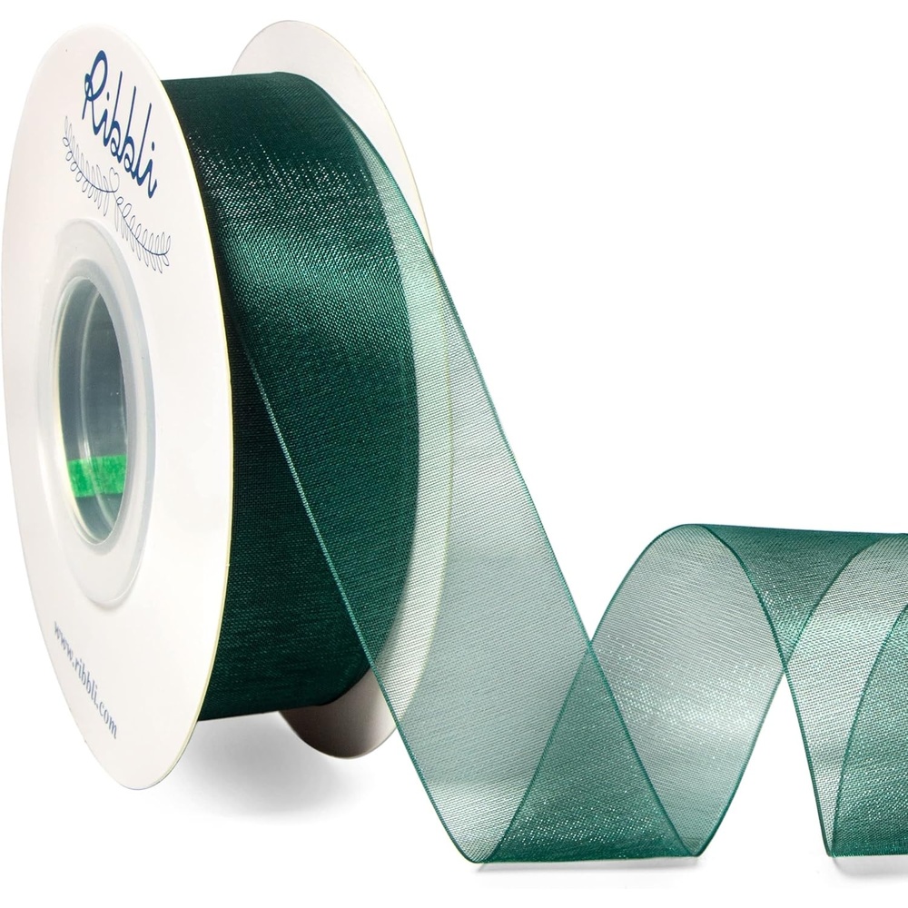 Ribbli Champagne Organza Ribbon,1/2 Inches x Continuous 50 Yard, Champagne Sheer Ribbon for Gift Wrapping,Cookie Wrapping,Wedding Decoration,All Crafting and Sewing(Spruce Green)