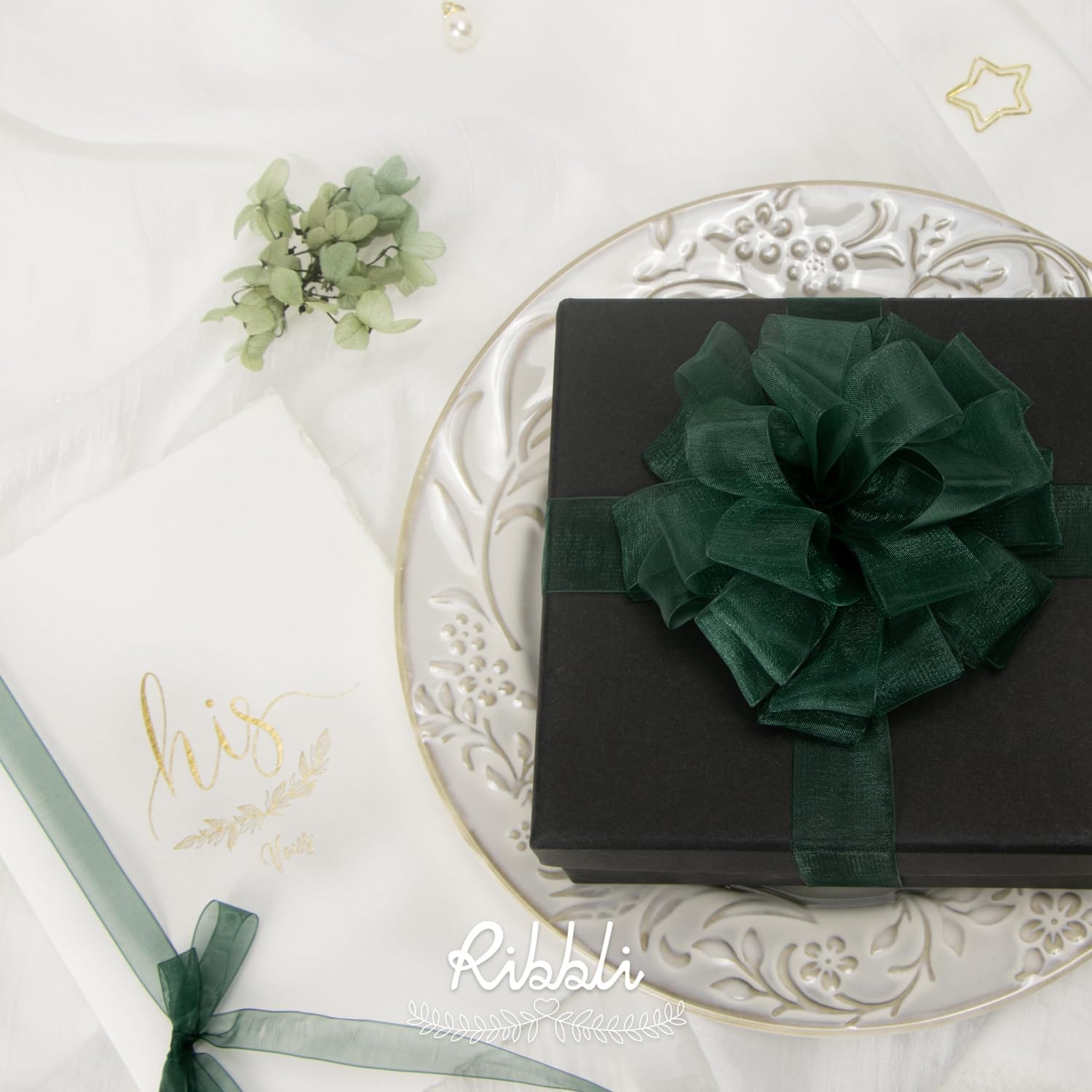Ribbli Champagne Organza Ribbon,1/2 Inches x Continuous 50 Yard, Champagne Sheer Ribbon for Gift Wrapping,Cookie Wrapping,Wedding Decoration,All Crafting and Sewing(Spruce Green)