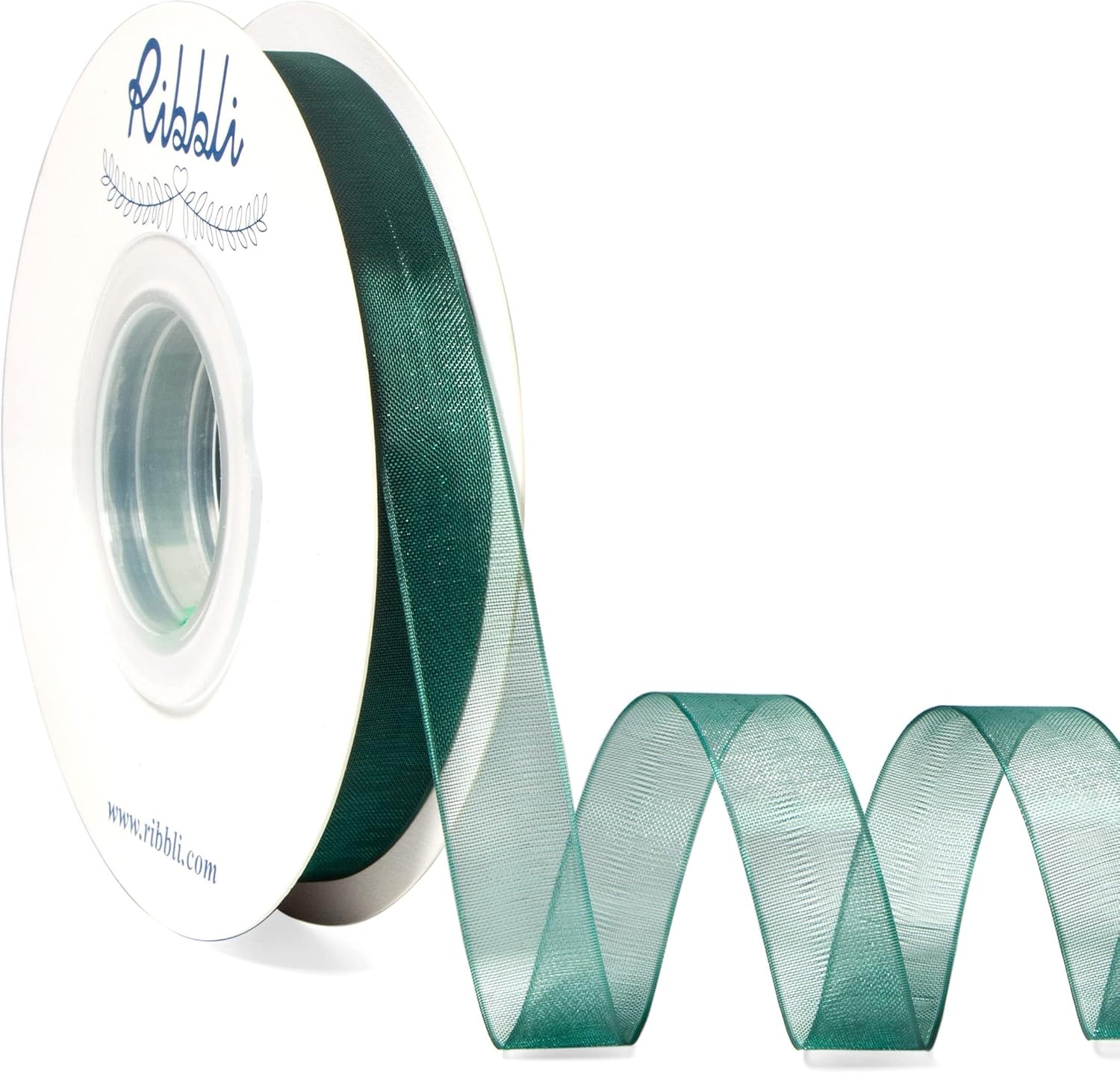 Ribbli Champagne Organza Ribbon,1/2 Inches x Continuous 50 Yard, Champagne Sheer Ribbon for Gift Wrapping,Cookie Wrapping,Wedding Decoration,All Crafting and Sewing(Spruce Green)