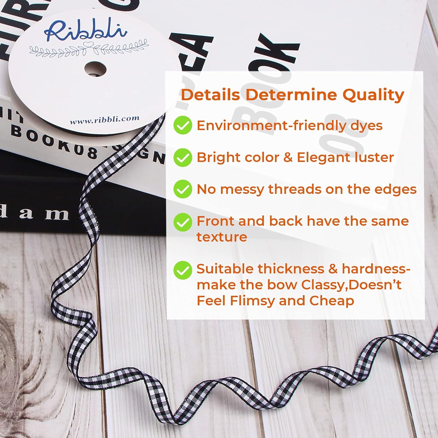 Ribbli Yellow and White Gingham Ribbon,100% Polyester Woven Edge,3/8 Inch x 10 Yard,Plaid Ribbon Use for Gift Wrapping,Party Decoration(Black/White)
