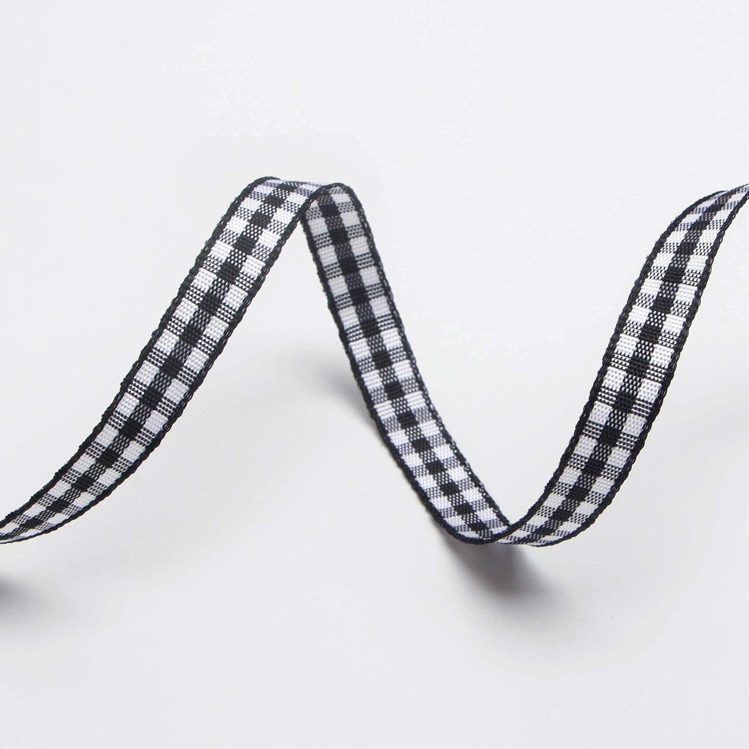 Ribbli Yellow and White Gingham Ribbon,100% Polyester Woven Edge,3/8 Inch x 10 Yard,Plaid Ribbon Use for Gift Wrapping,Party Decoration(Black/White)