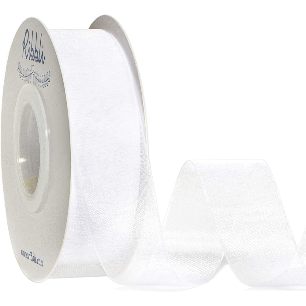 Ribbli Champagne Organza Ribbon,1/2 Inches x Continuous 50 Yard, Champagne Sheer Ribbon for Gift Wrapping,Cookie Wrapping,Wedding Decoration,All Crafting and Sewing(White)
