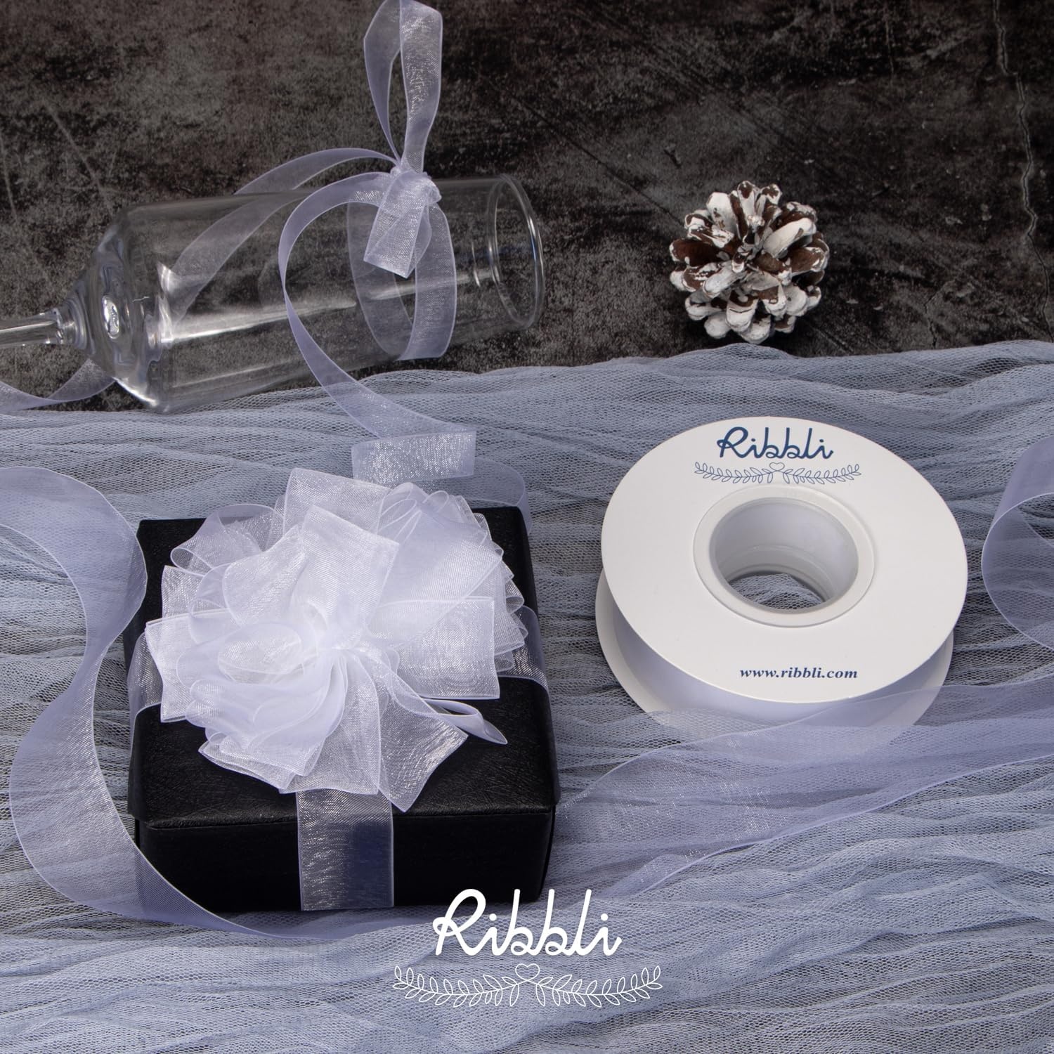 Ribbli Champagne Organza Ribbon,1/2 Inches x Continuous 50 Yard, Champagne Sheer Ribbon for Gift Wrapping,Cookie Wrapping,Wedding Decoration,All Crafting and Sewing(White)