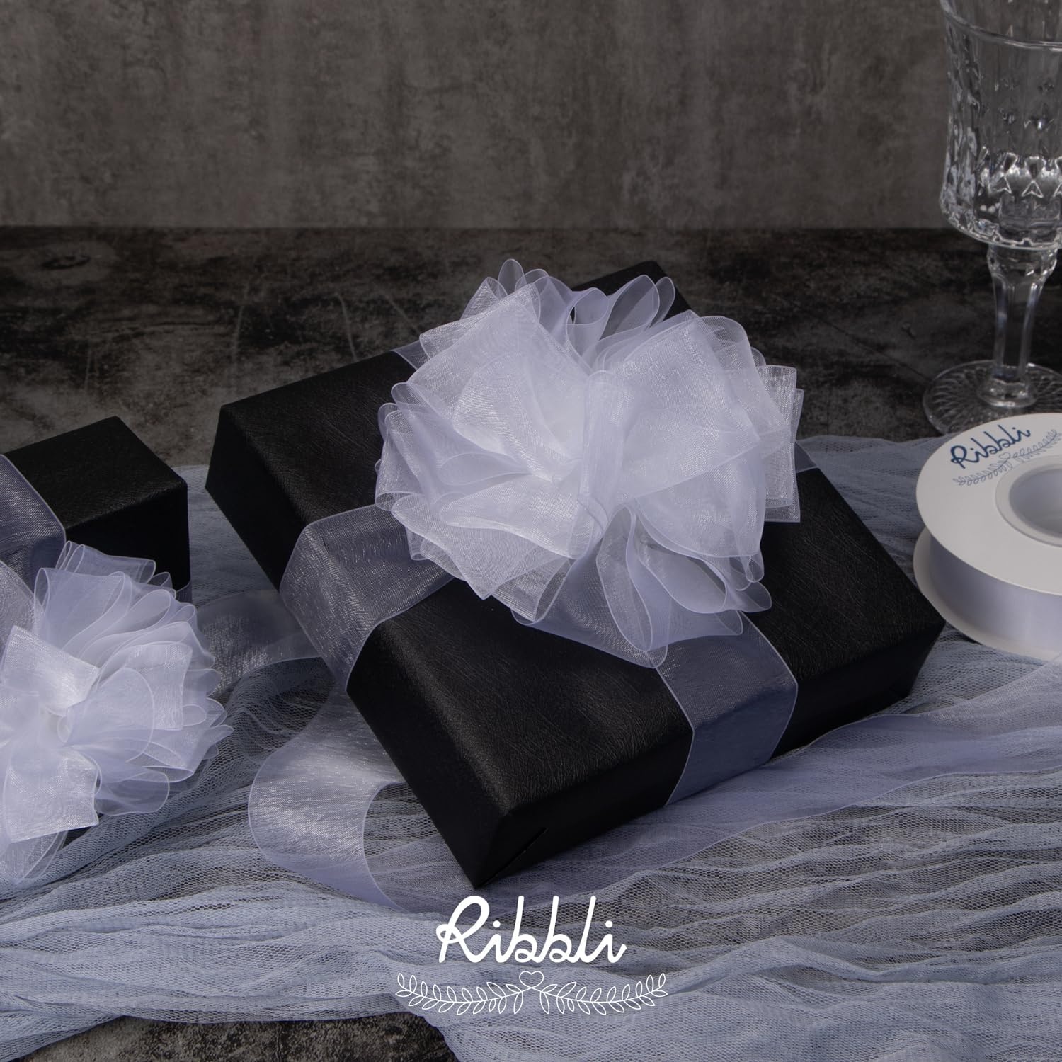 Ribbli Champagne Organza Ribbon,1/2 Inches x Continuous 50 Yard, Champagne Sheer Ribbon for Gift Wrapping,Cookie Wrapping,Wedding Decoration,All Crafting and Sewing(White)