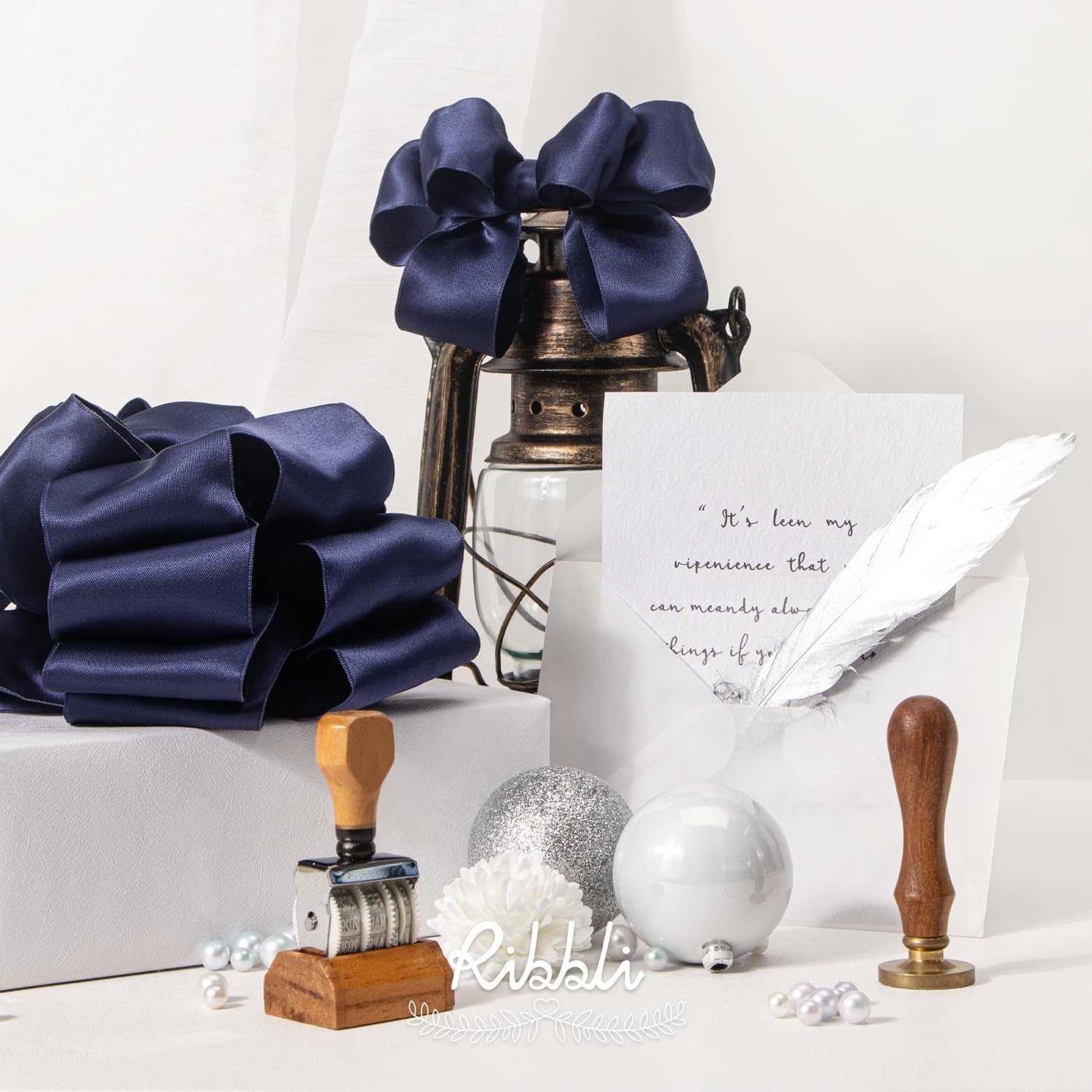 Ribbli Royal Blue Double Faced Satin Wired Ribbon 2.5 Inch Blue Christmas Ribbon for Gift Wrapping Wreaths Garland Tree Decoration Crafts Home Decor-Continous 10 Yards(Navy)