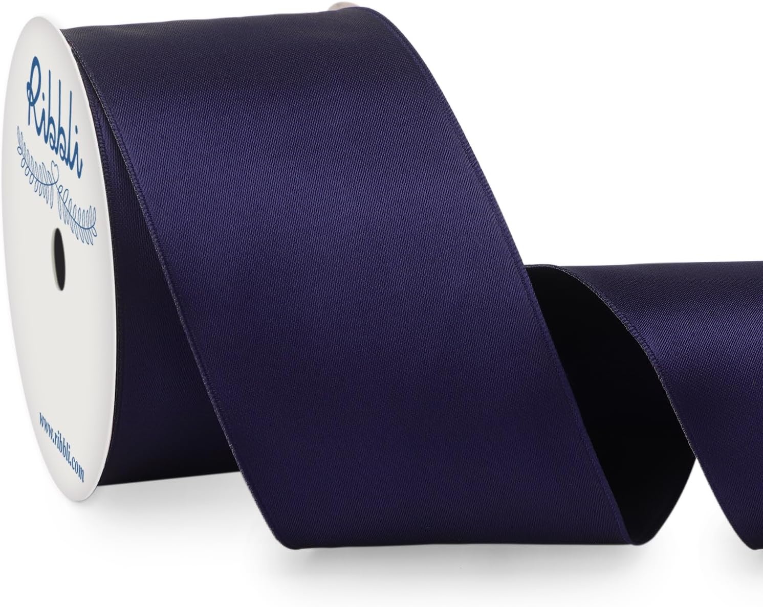 Ribbli Royal Blue Double Faced Satin Wired Ribbon 2.5 Inch Blue Christmas Ribbon for Gift Wrapping Wreaths Garland Tree Decoration Crafts Home Decor-Continous 10 Yards(Navy)
