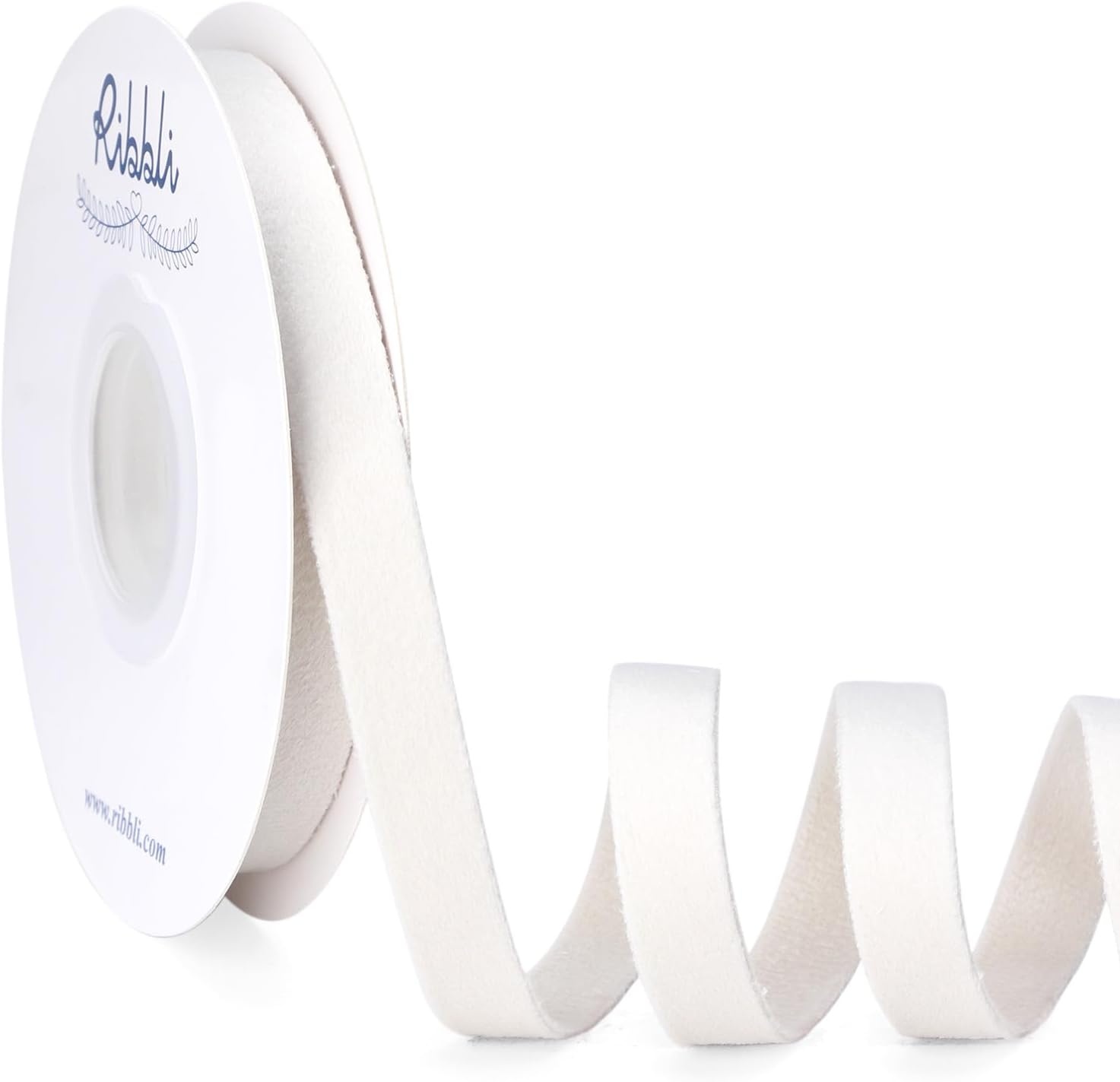 Ribbli Light Dusty Blue Velvet Ribbon Double Faced 1 Inch 10-Yard Spool Light Dusty Blue Ribbon Use for Christmas Tree Ornaments Gift Wrapping Wreath Decoration Wedding Boutonnieres(Cream White)