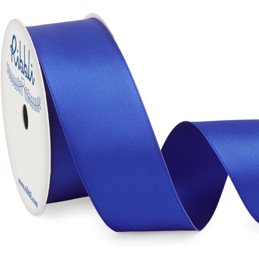 Ribbli Royal Blue Double Faced Satin Wired Ribbon 2.5 Inch Blue Christmas Ribbon for Gift Wrapping Wreaths Garland Tree Decoration Crafts Home Decor-Continous 10 Yards(Royal Blue)