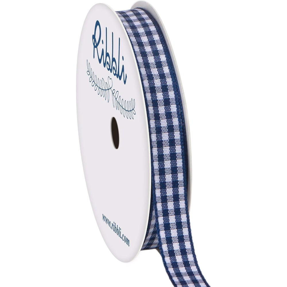 Ribbli Yellow and White Gingham Ribbon,100% Polyester Woven Edge,3/8 Inch x 10 Yard,Plaid Ribbon Use for Gift Wrapping,Party Decoration(Navy/White)