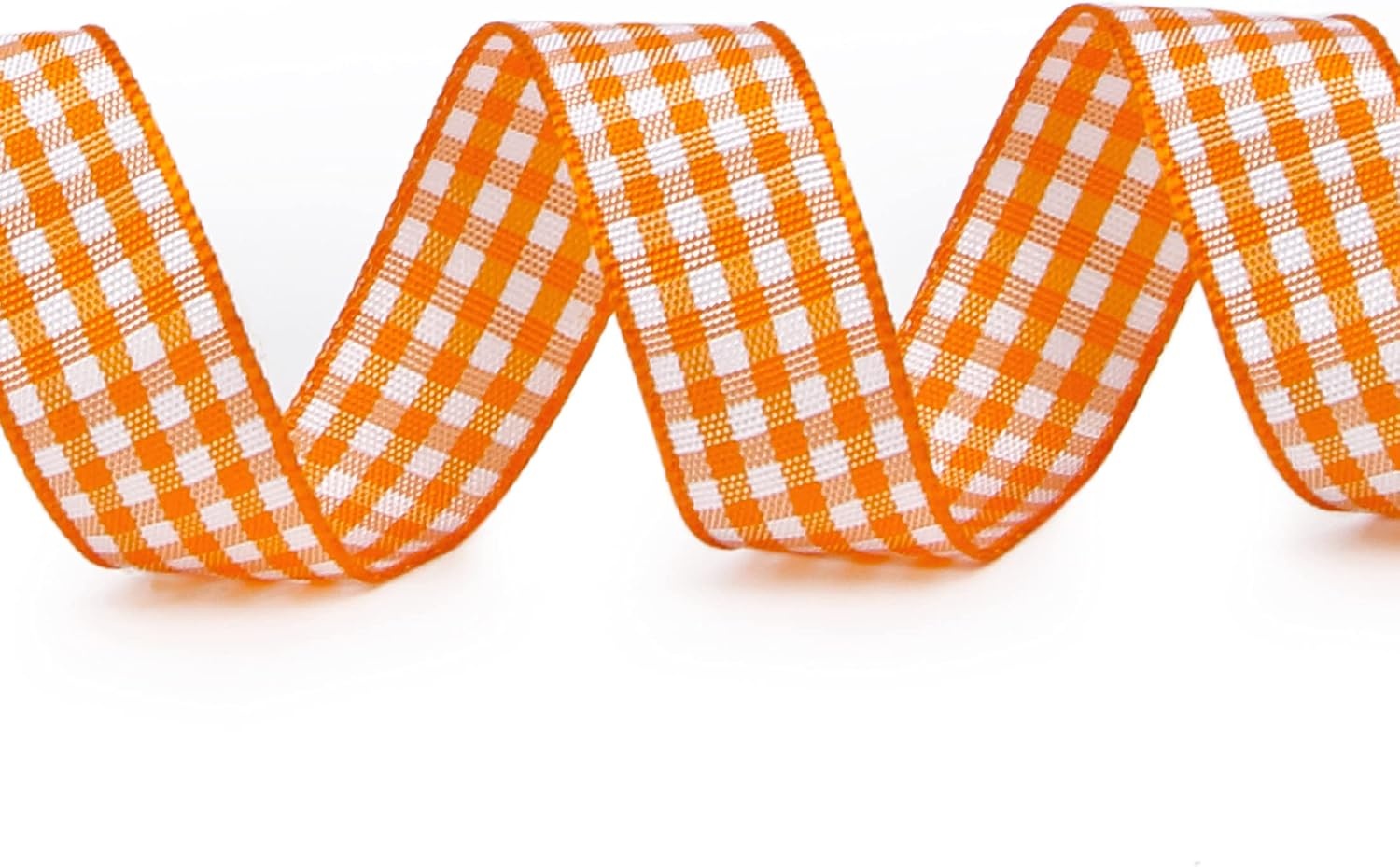 Ribbli Yellow and White Gingham Ribbon,100% Polyester Woven Edge,3/8 Inch x 10 Yard,Plaid Ribbon Use for Gift Wrapping,Party Decoration(Orange/White)