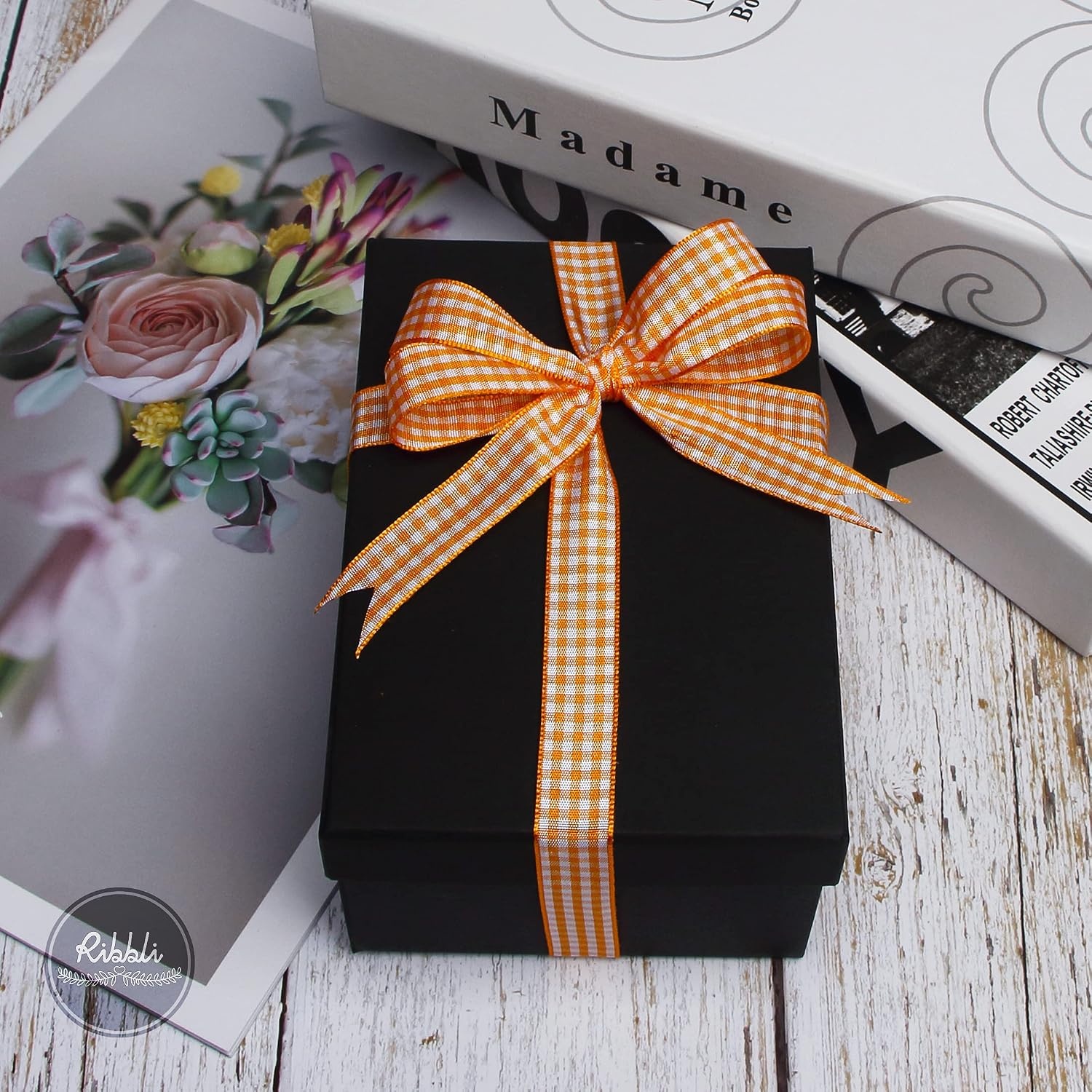 Ribbli Yellow and White Gingham Ribbon,100% Polyester Woven Edge,3/8 Inch x 10 Yard,Plaid Ribbon Use for Gift Wrapping,Party Decoration(Orange/White)