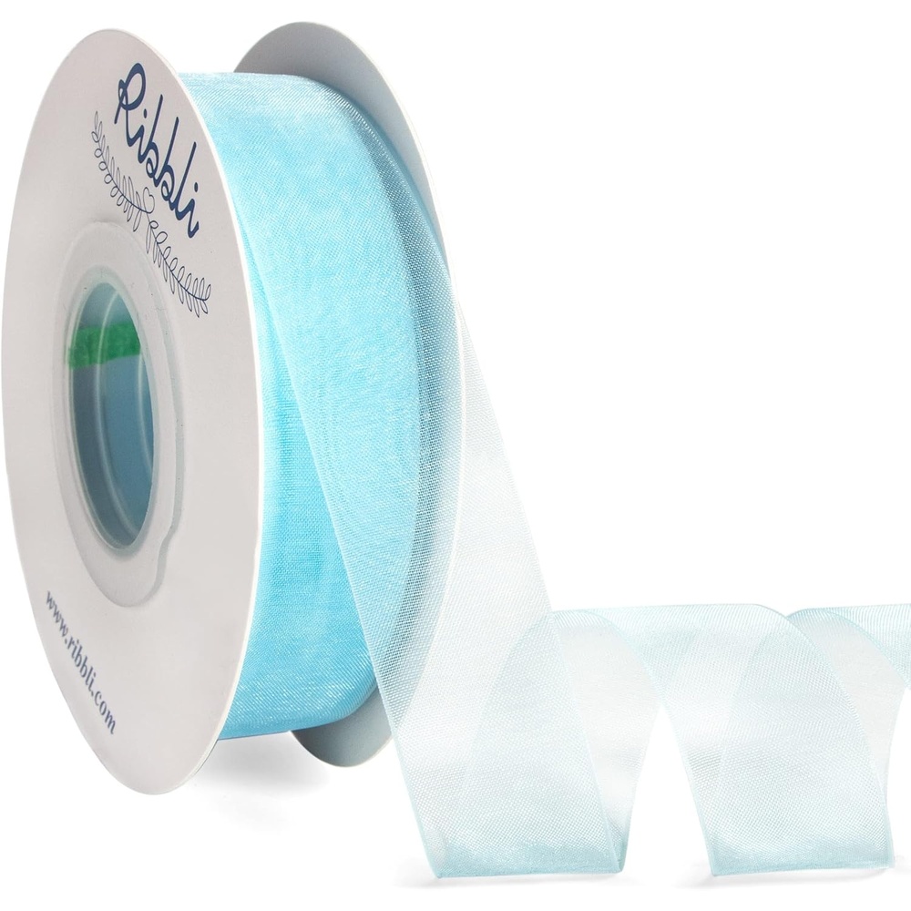 Ribbli Champagne Organza Ribbon,1/2 Inches x Continuous 50 Yard, Champagne Sheer Ribbon for Gift Wrapping,Cookie Wrapping,Wedding Decoration,All Crafting and Sewing(Light Blue)