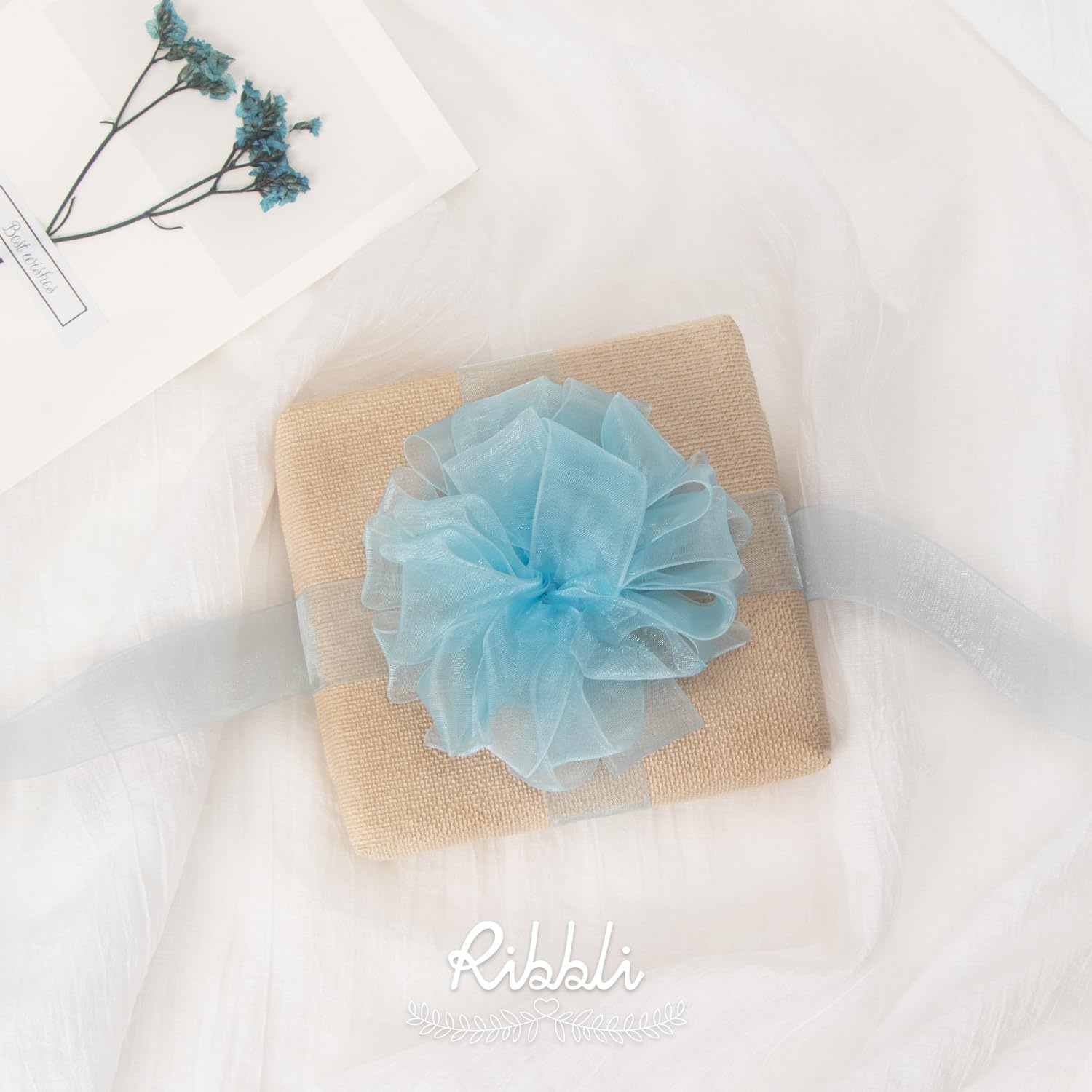 Ribbli Champagne Organza Ribbon,1/2 Inches x Continuous 50 Yard, Champagne Sheer Ribbon for Gift Wrapping,Cookie Wrapping,Wedding Decoration,All Crafting and Sewing(Light Blue)